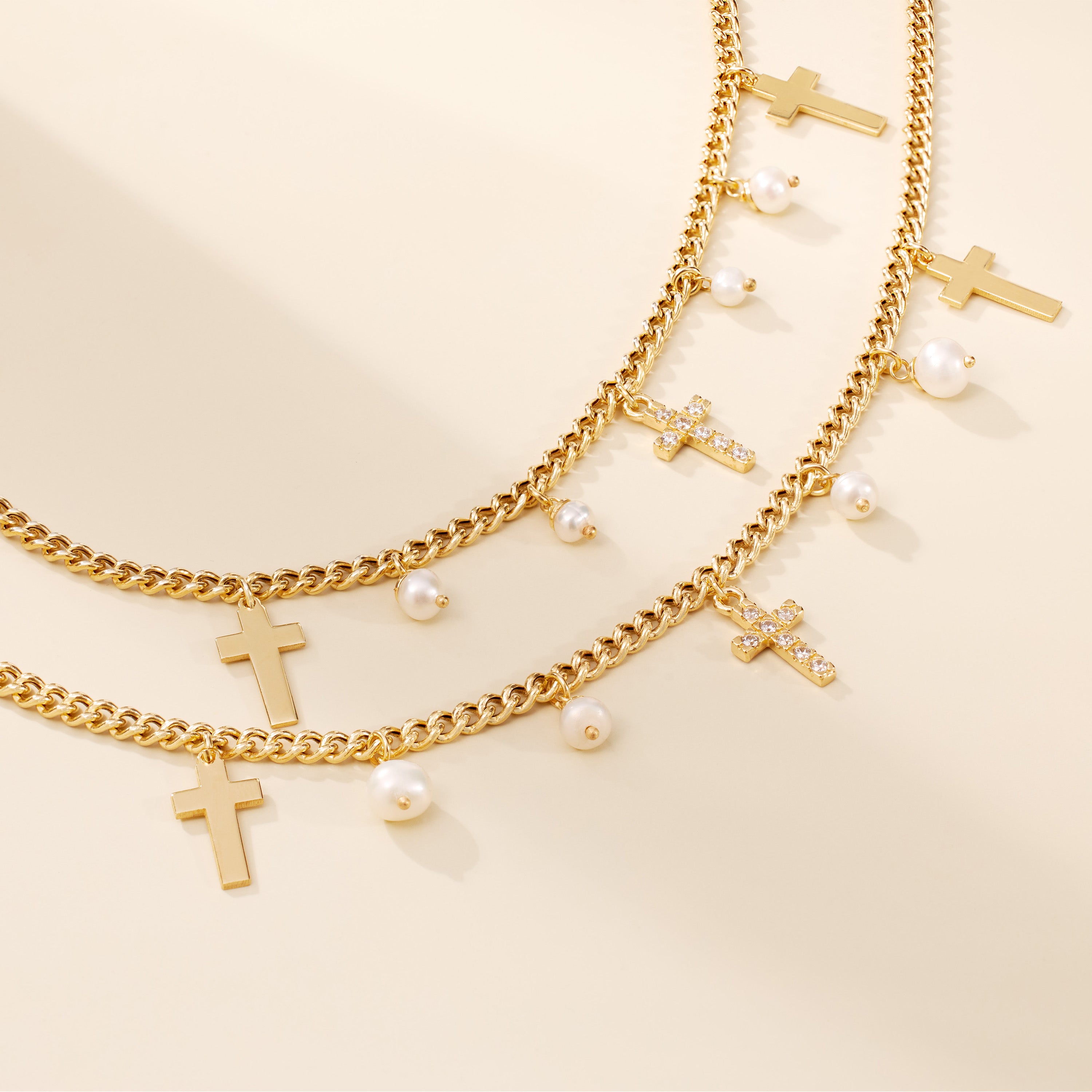 Mirabel Pearl and Cross Charm Necklace