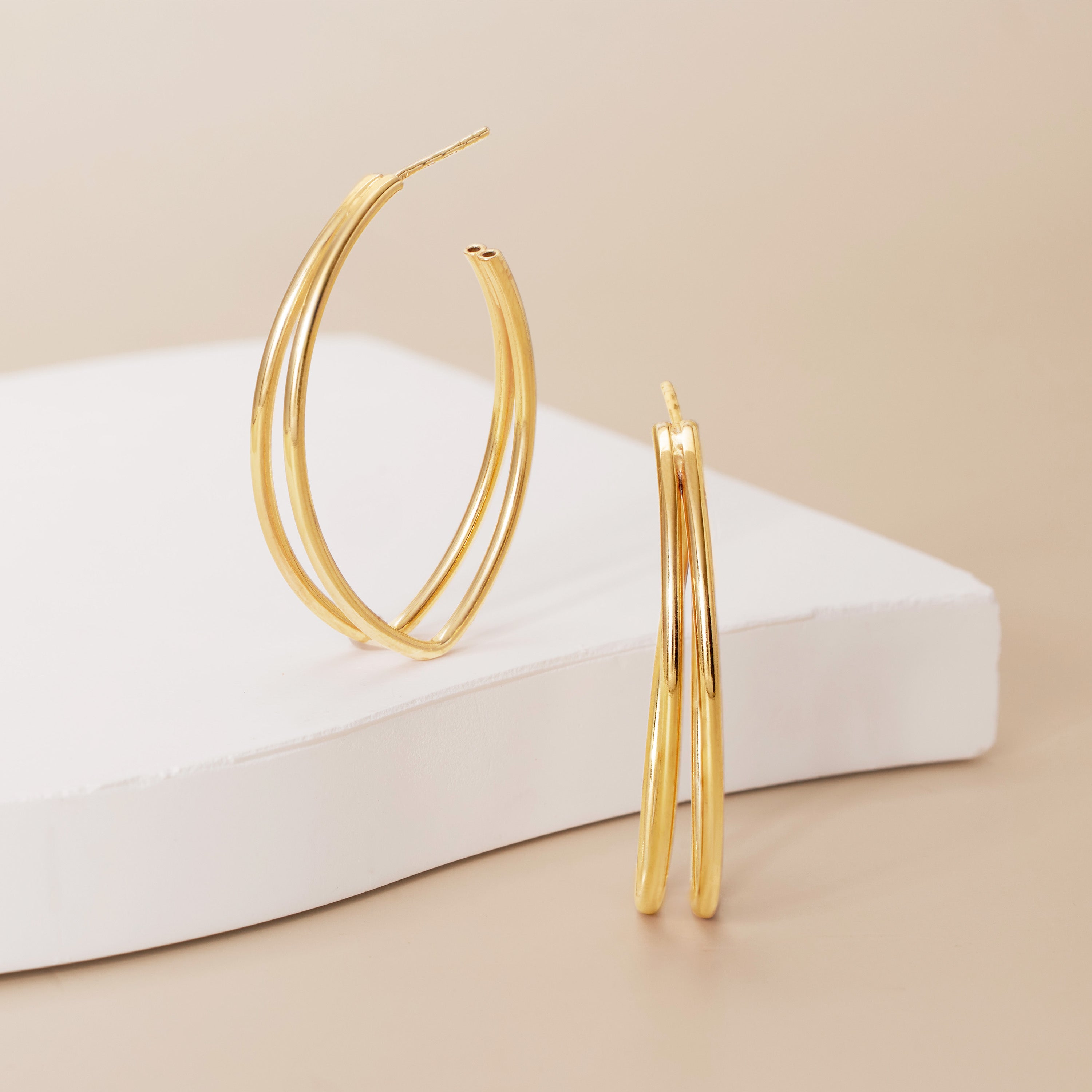 womens gold double hoop earrings - Athra Luxe