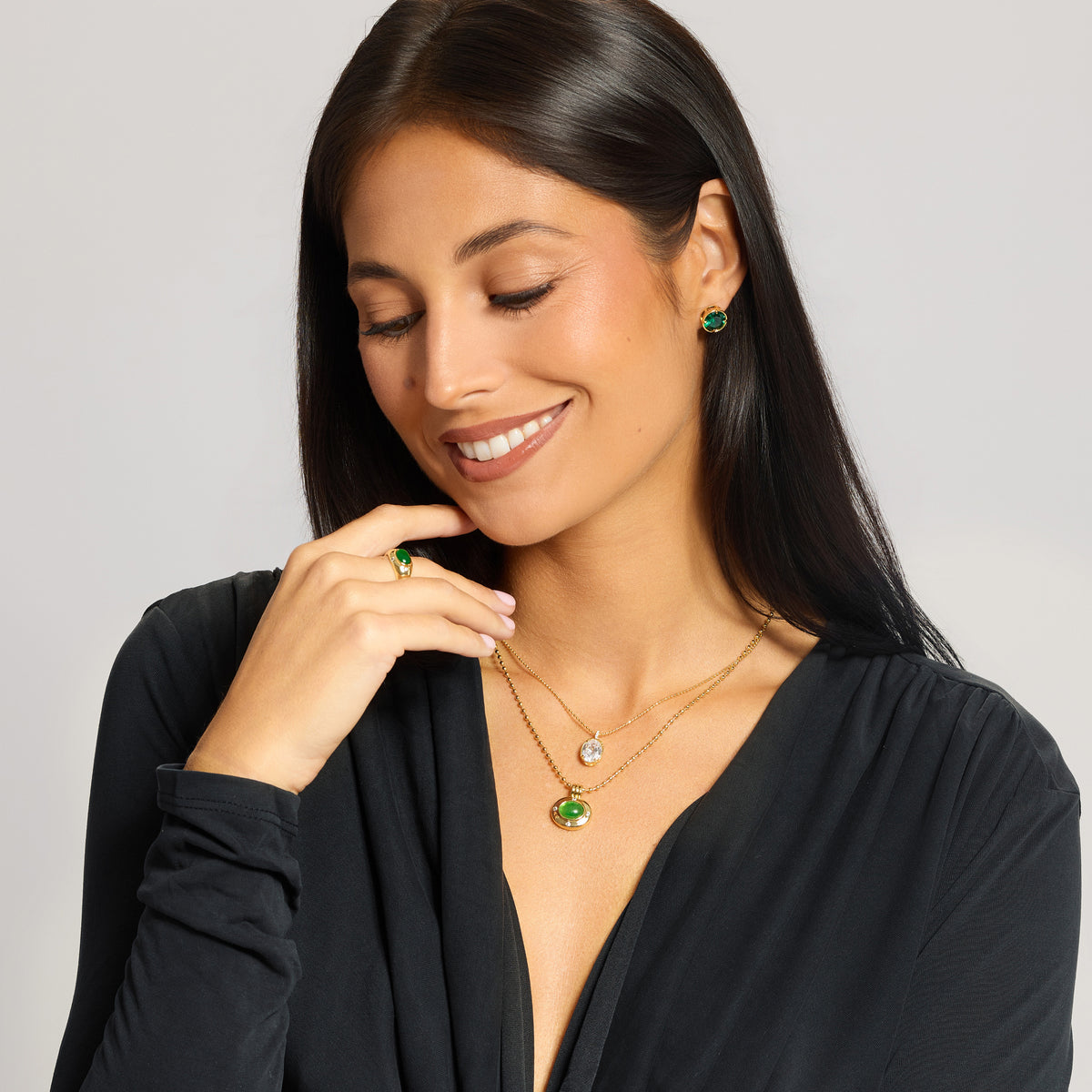 Celeste Green Agate Oval Necklace