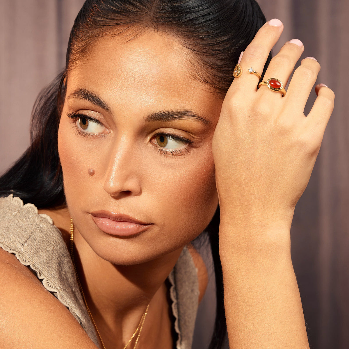 Carmine Red Agate Oval Ring