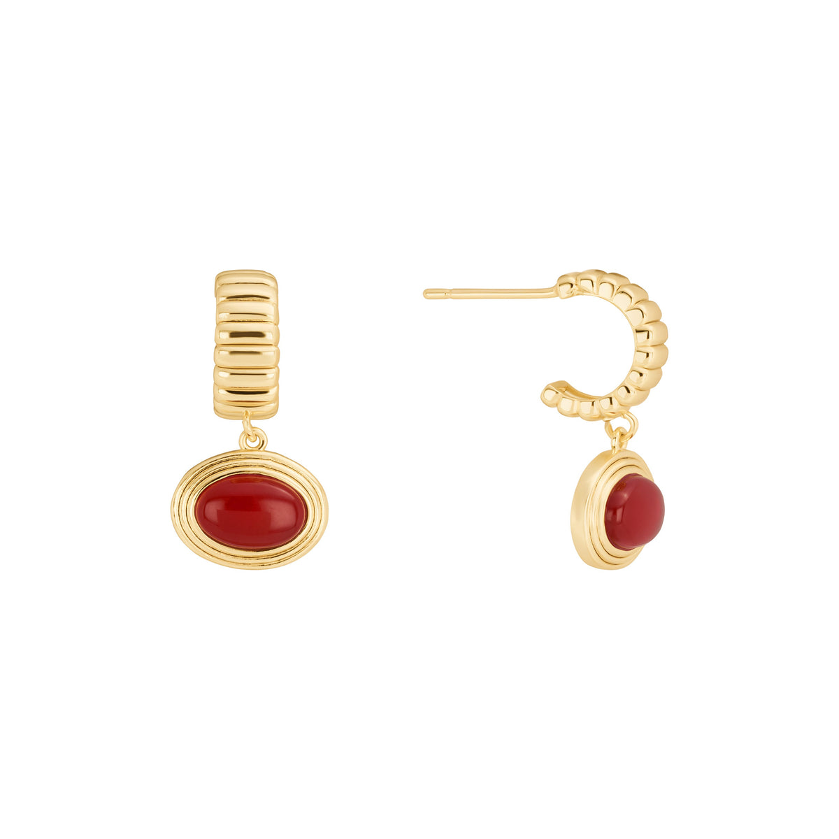 Carmine Red Agate Oval Huggie Earrings