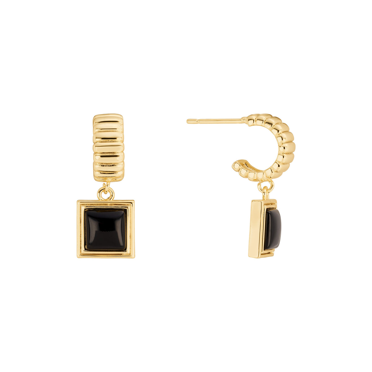 Noire Square Onyx Huggie Earrings