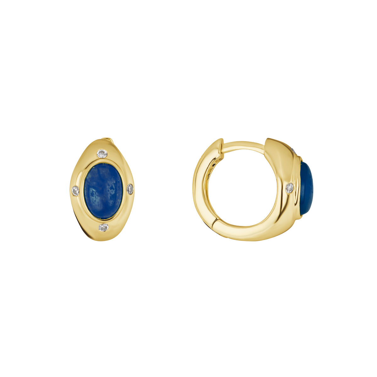 Azura Lapis Oval Bezel Huggie Earrings