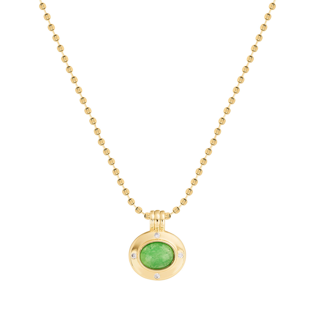 Gilded Halo Green Agate Bezel Pendant Necklace