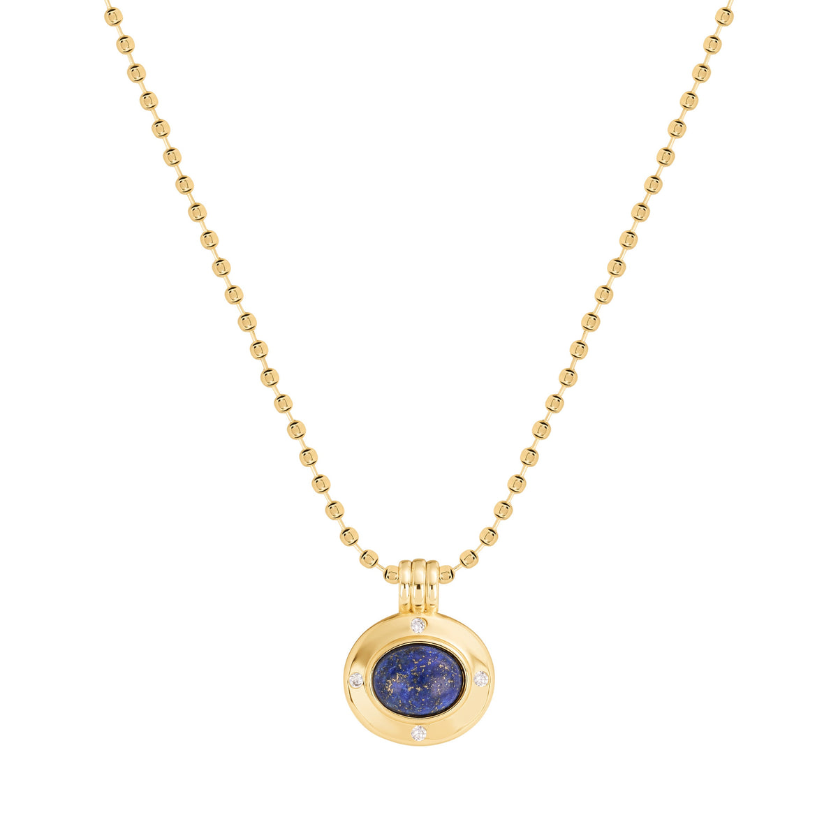 Gilded Halo Lapis Bezel Pendant Necklace