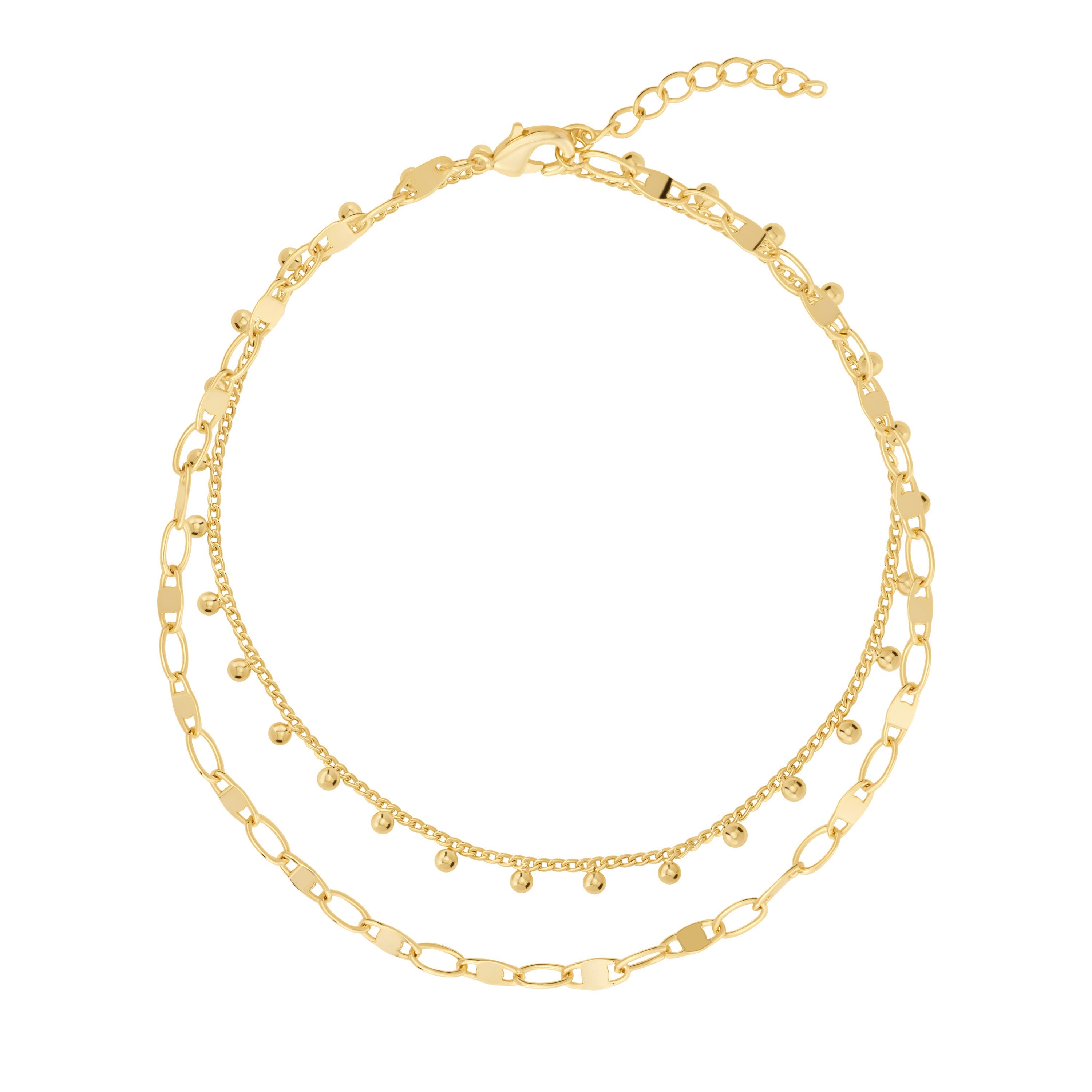 Layered Beaded Double Chain Anklet