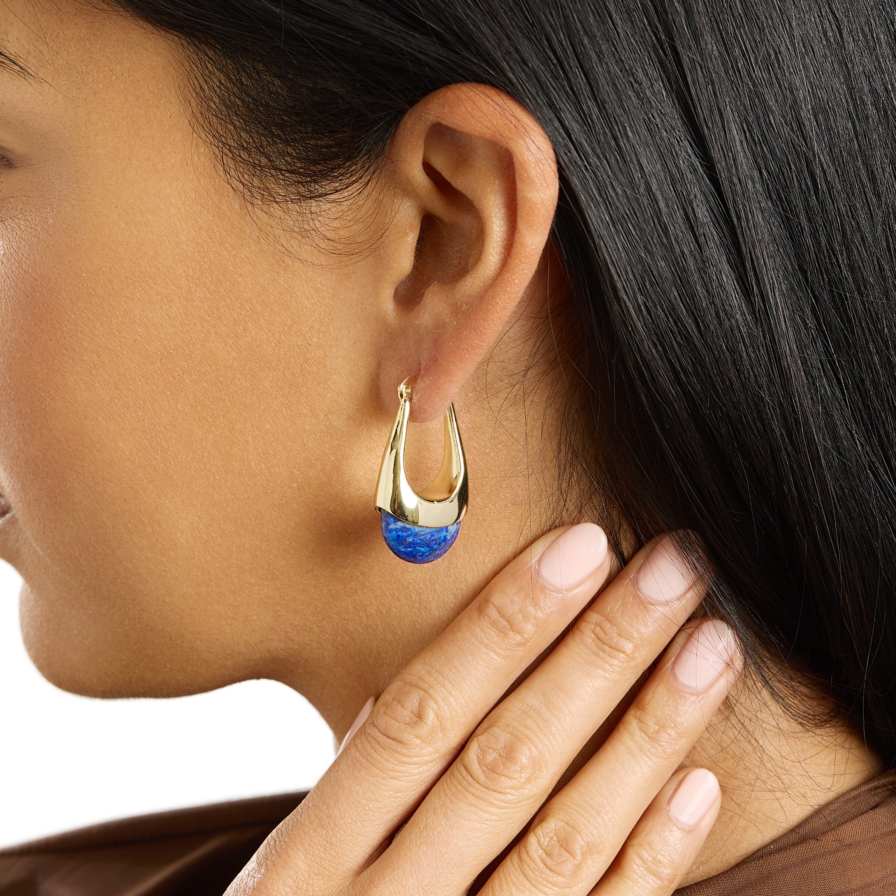 Lapis Drop Arc Earrings