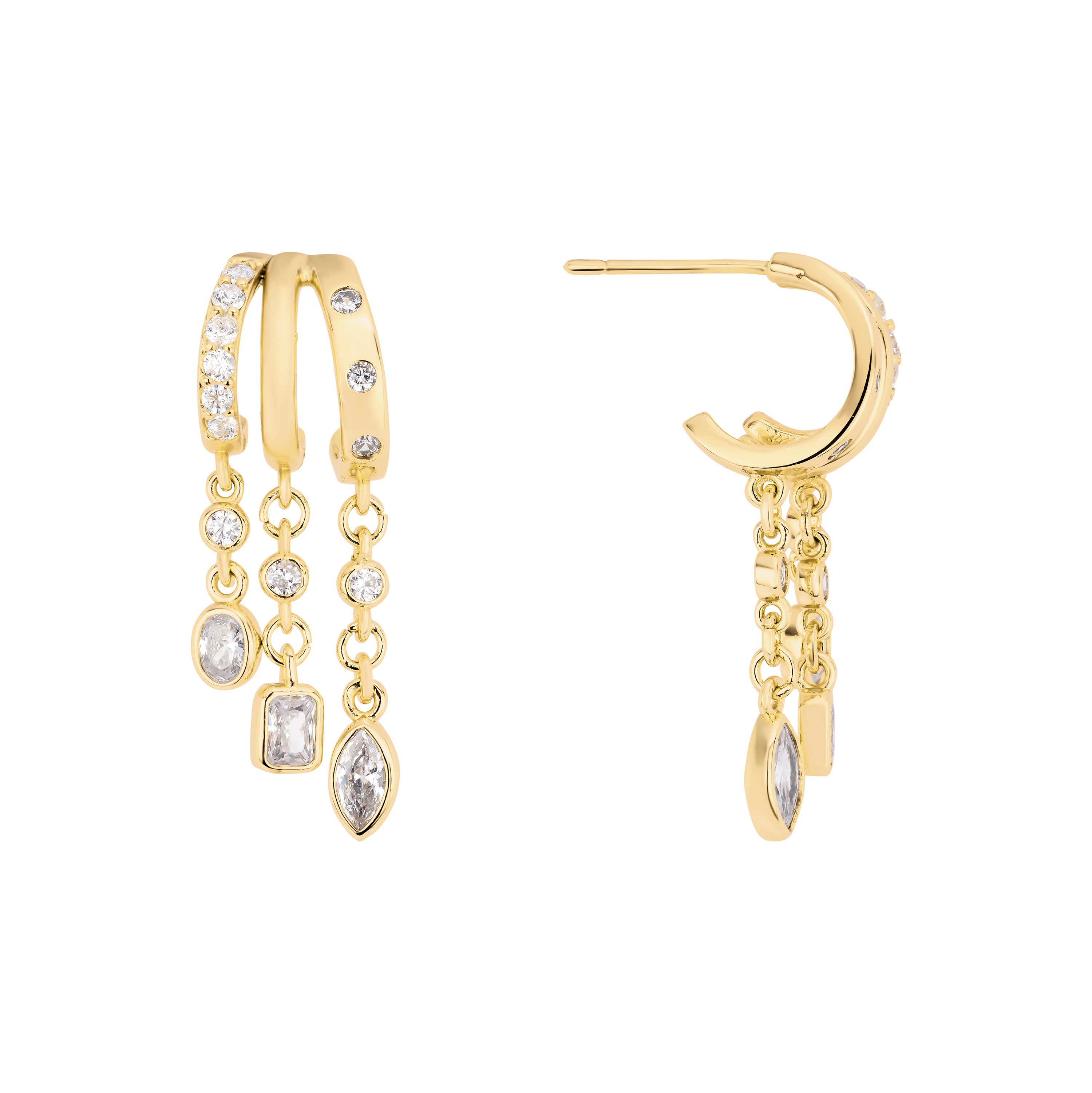 The Trio Chain Huggie Earrings