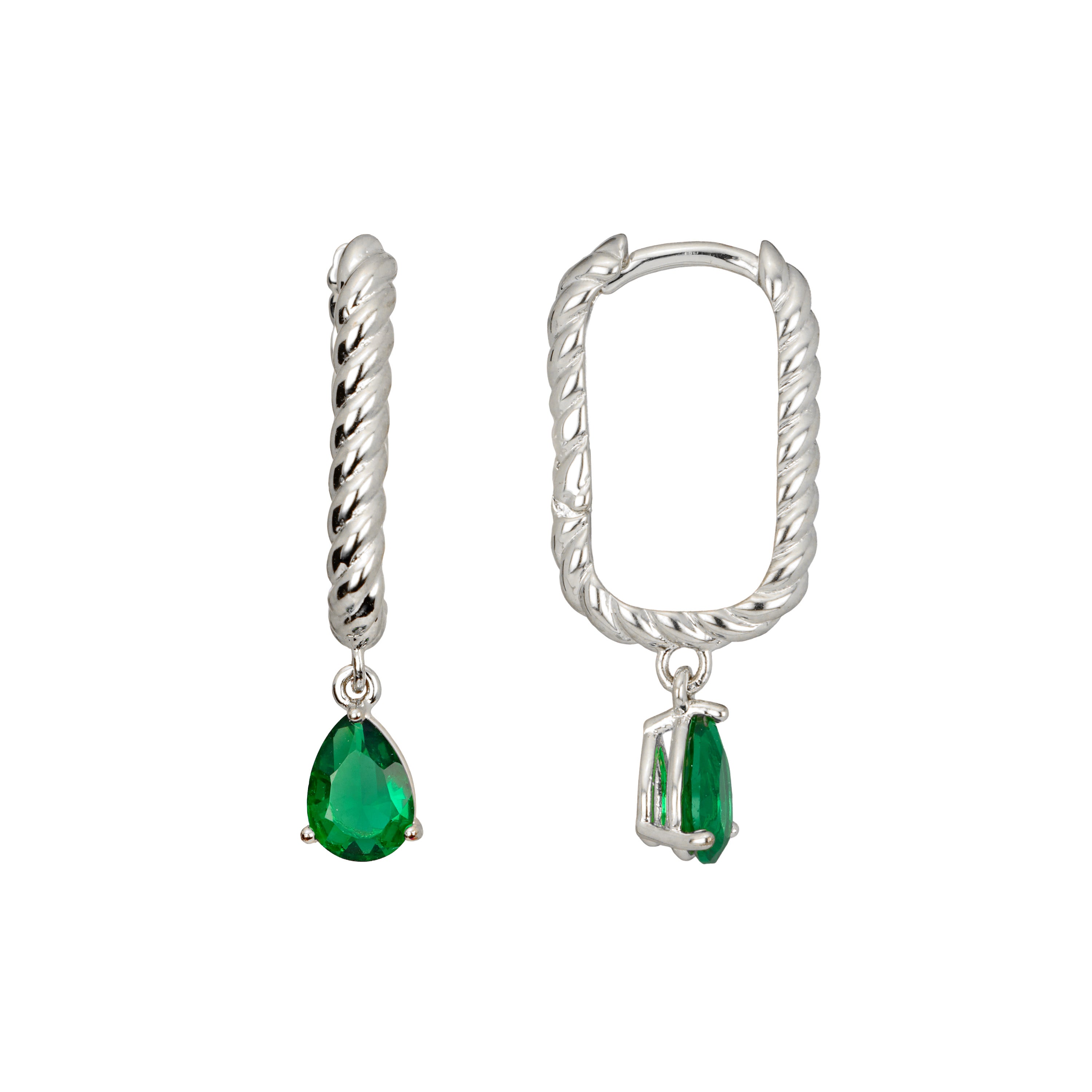 Emerald Drop Rope Huggie Hoop Earrings