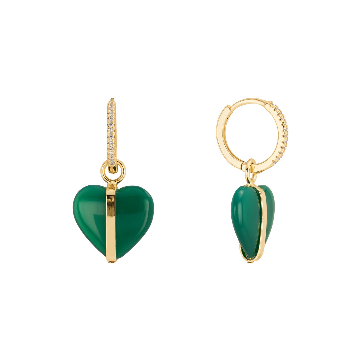Amara Green Quartz Heart Huggie Earrings