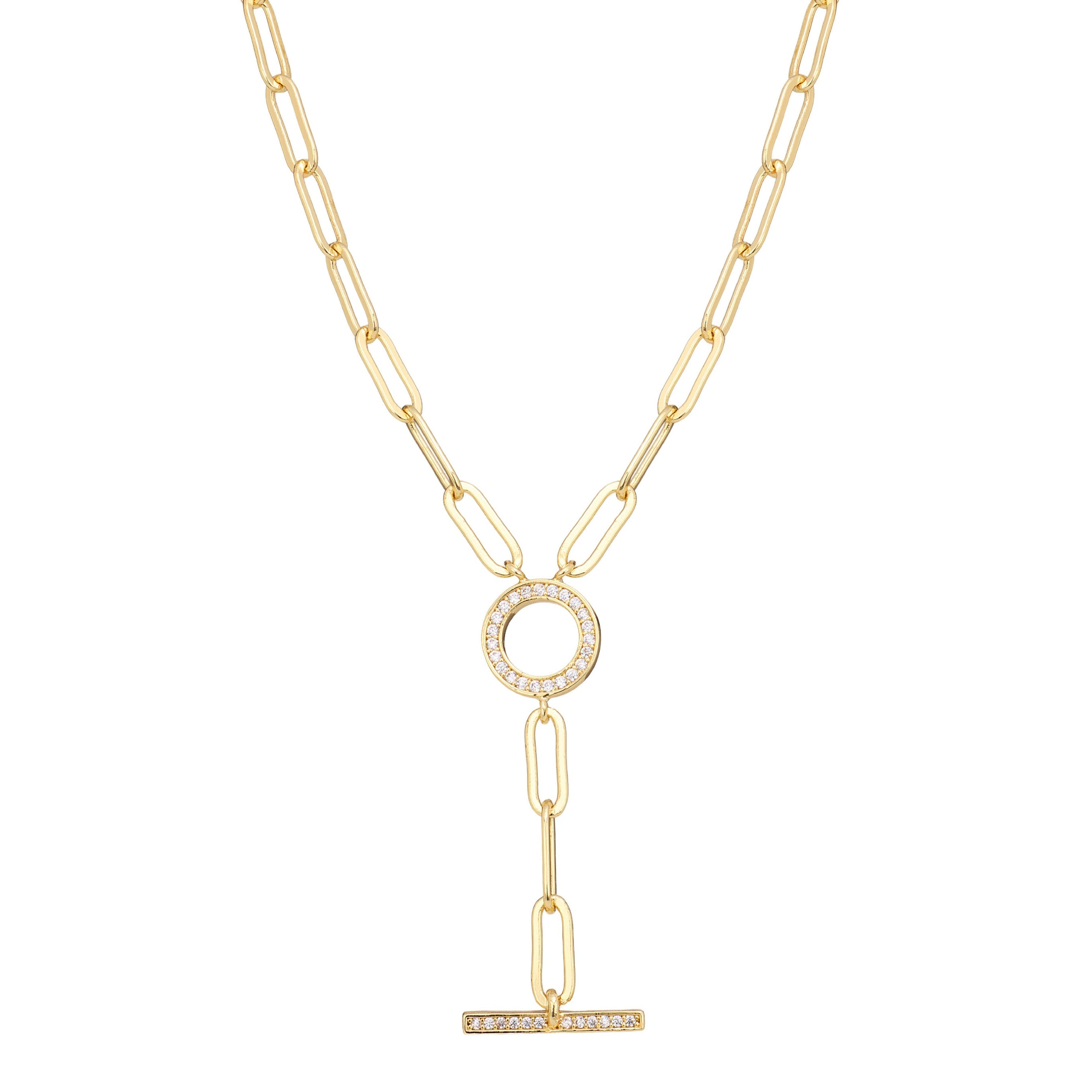 Golden Pavé Paperclip Chain Y Necklace