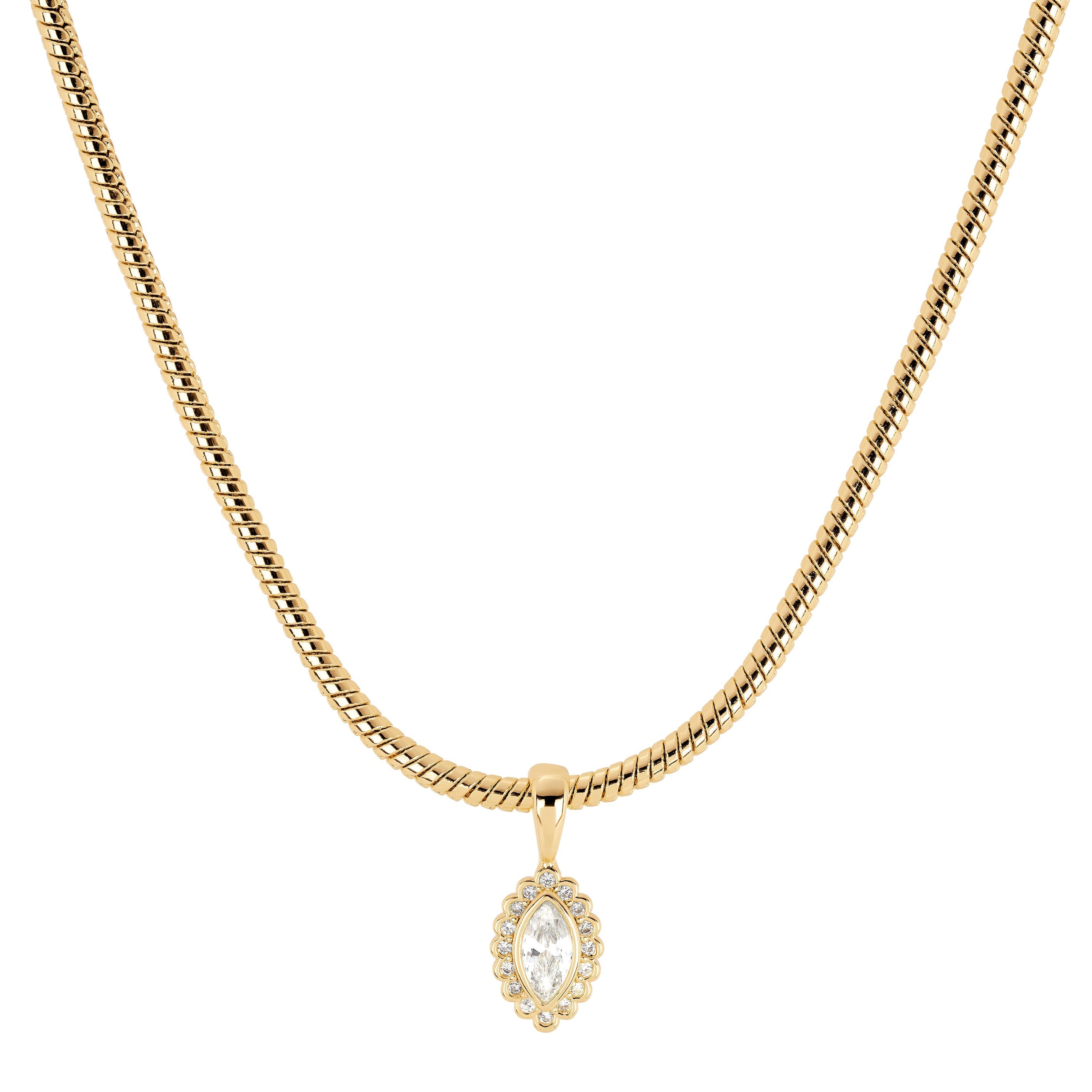 Golden Marquise Bezel Charm Necklace