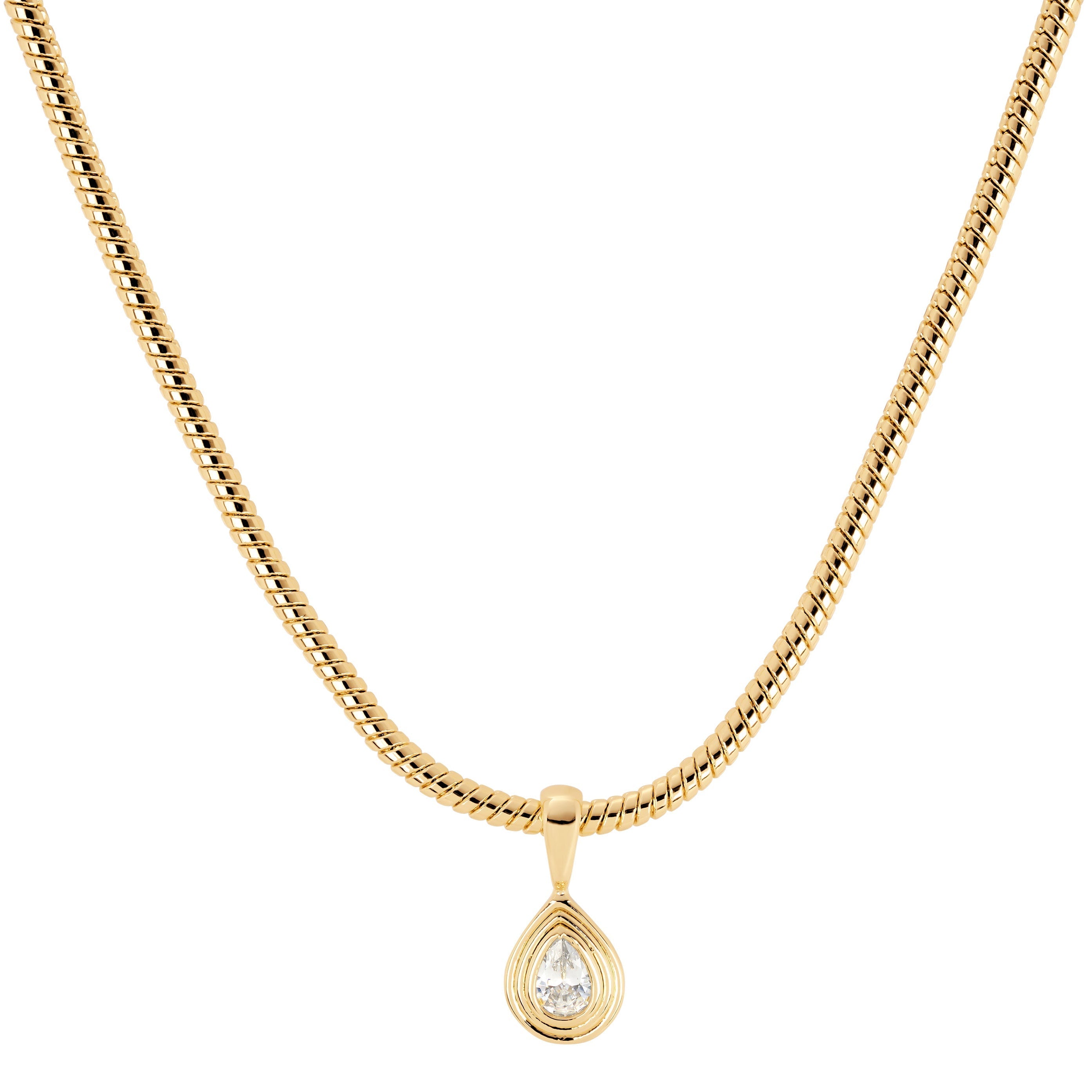 Golden Pear Bezel Charm Necklace