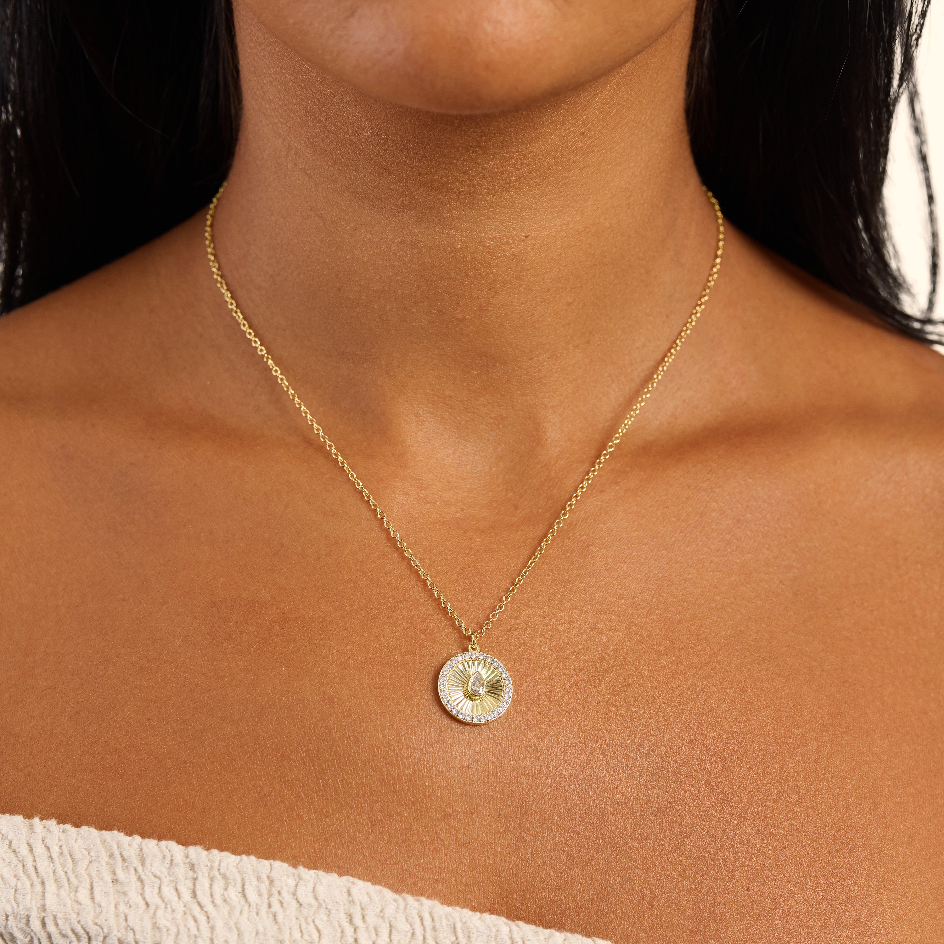 Soleil Teardrop Medallion Pendant Necklace