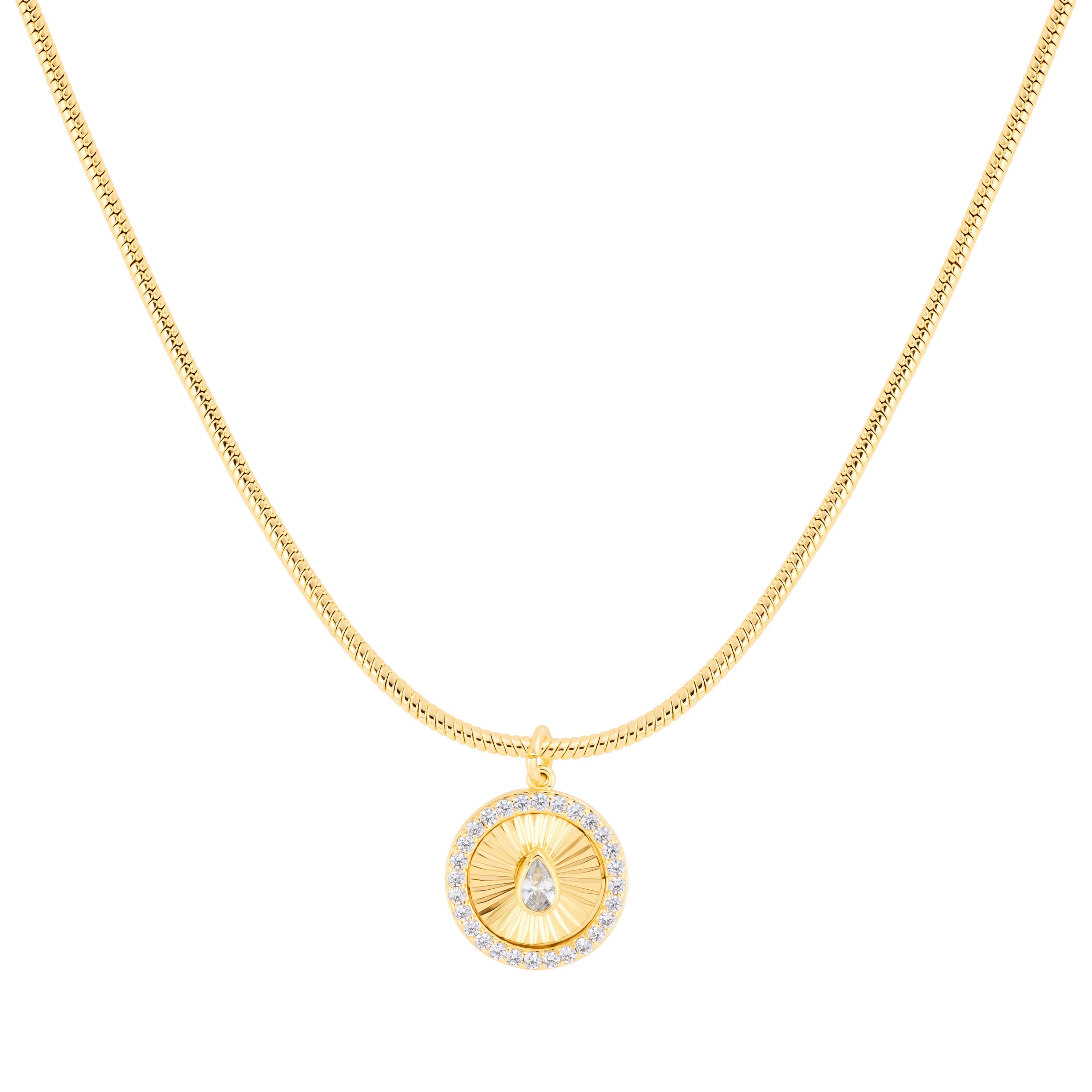 Soleil Teardrop Medallion Snake Chain Necklace