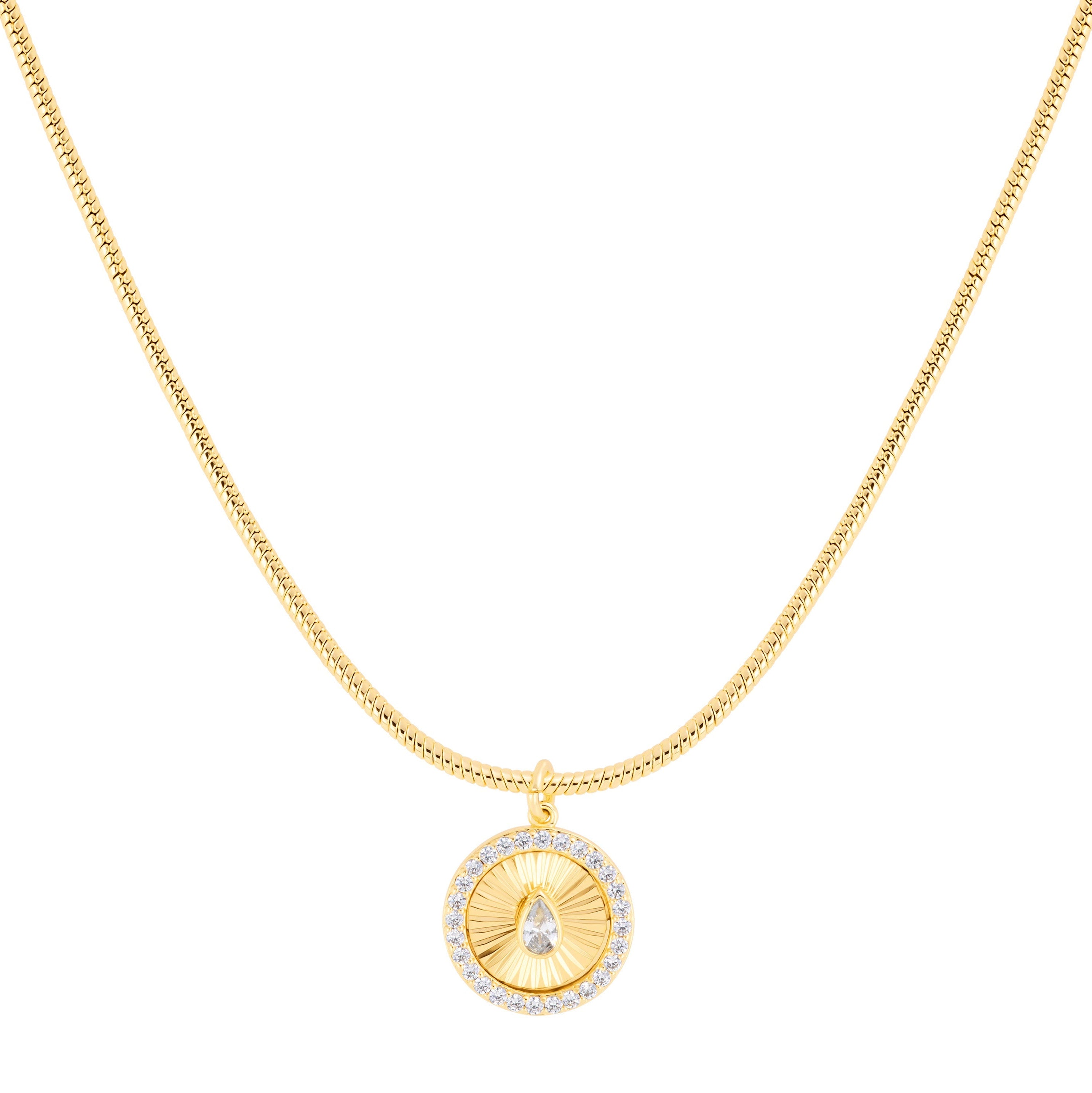 Soleil Teardrop Medallion Snake Chain Necklace