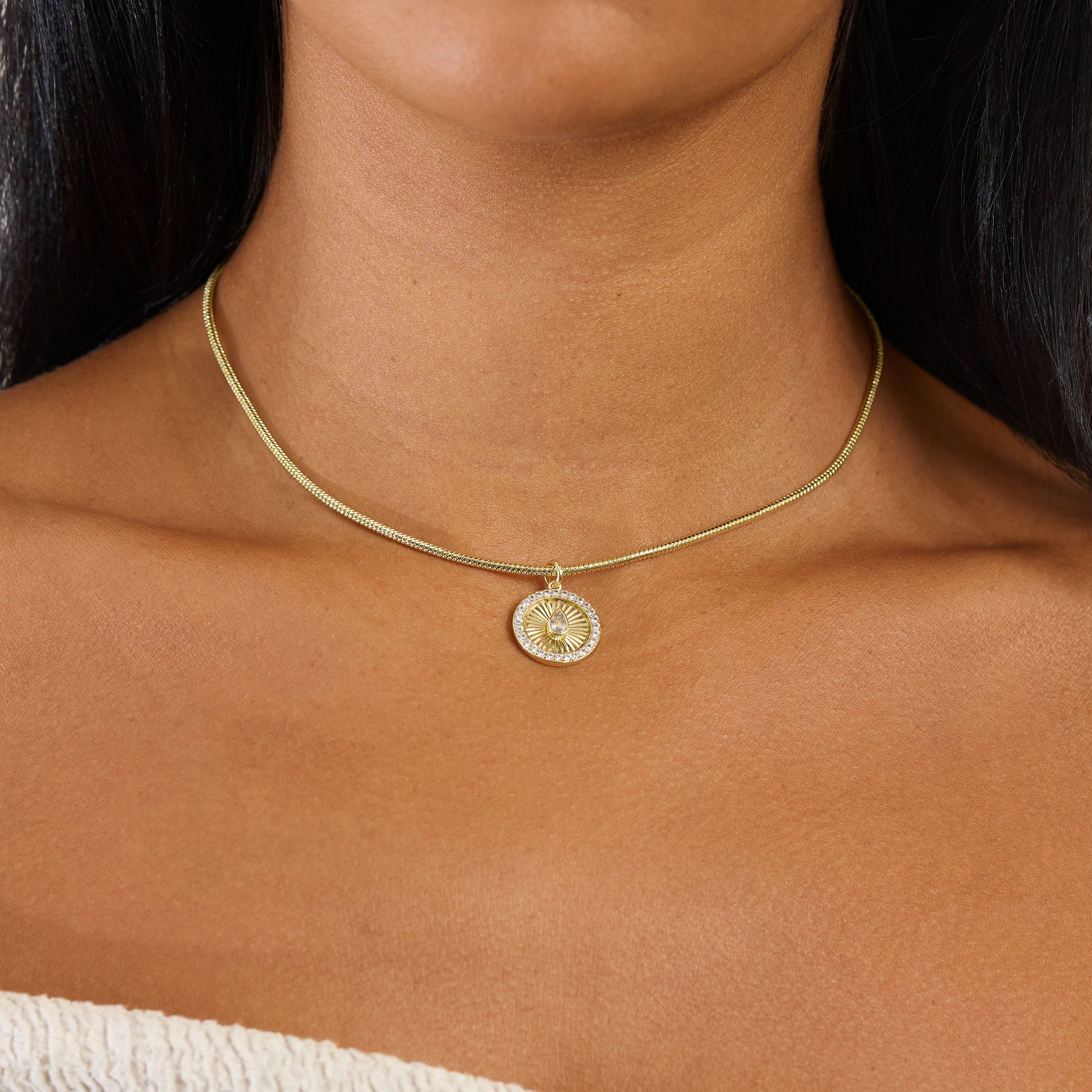 Soleil Teardrop Medallion Snake Chain Necklace