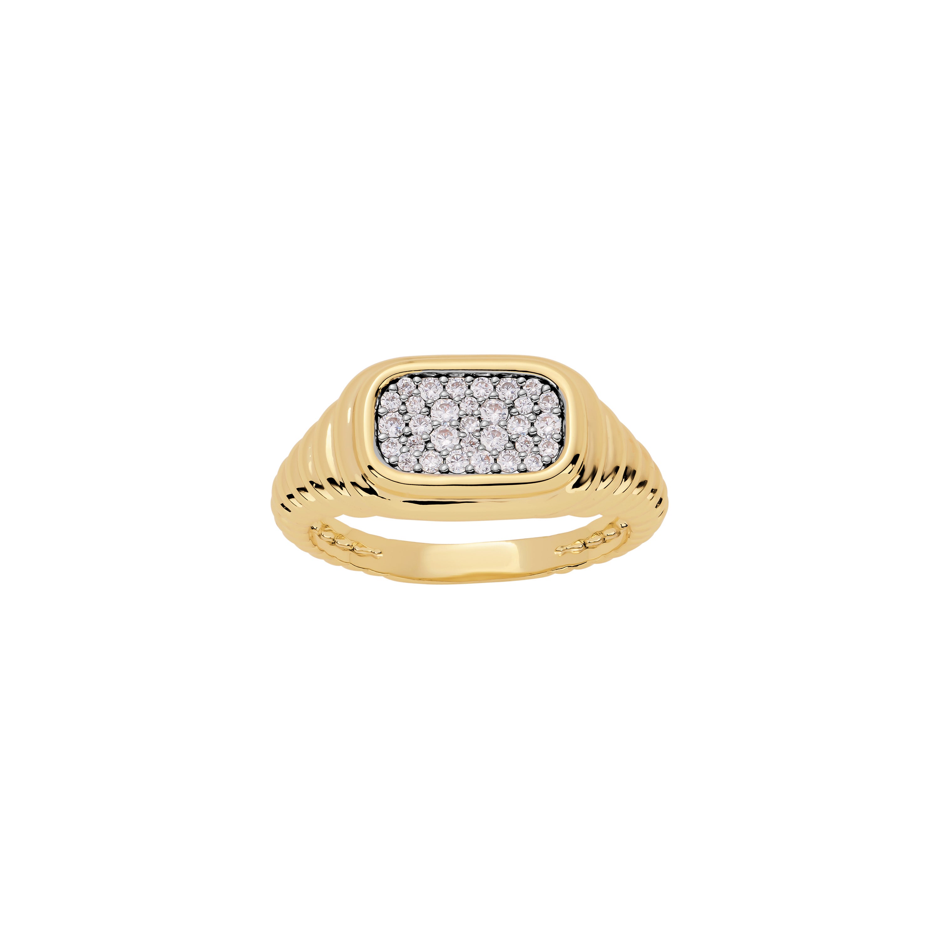 Ribbed Pavé Signet Ring