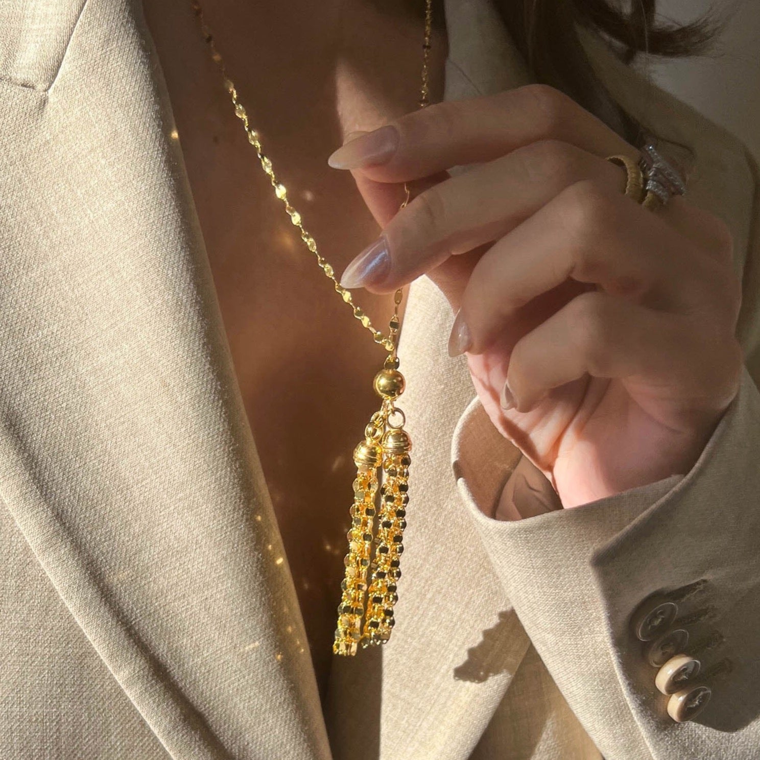 Mirror Link Tassel Necklace