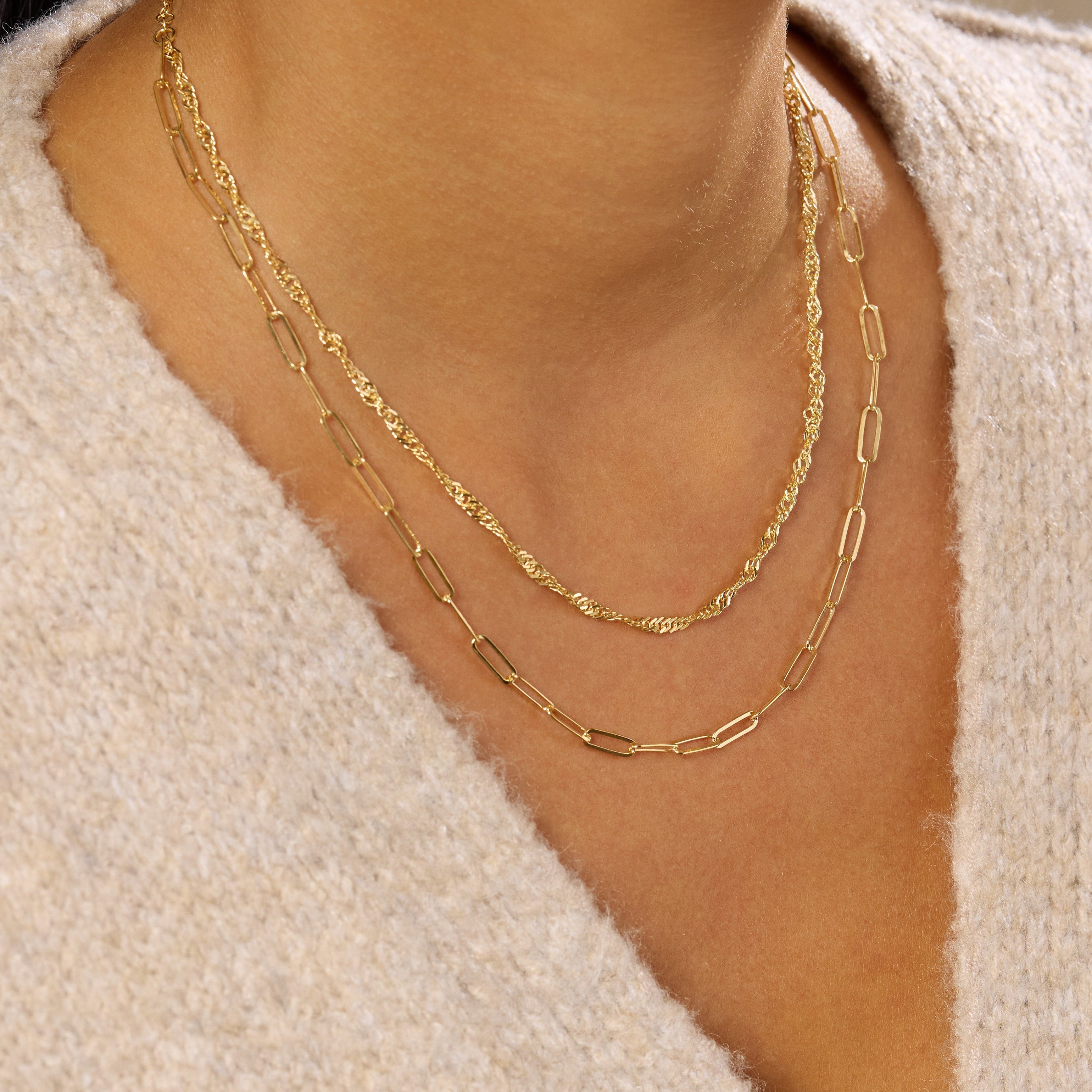 Twist Paperclip Double Chain Layered Necklace