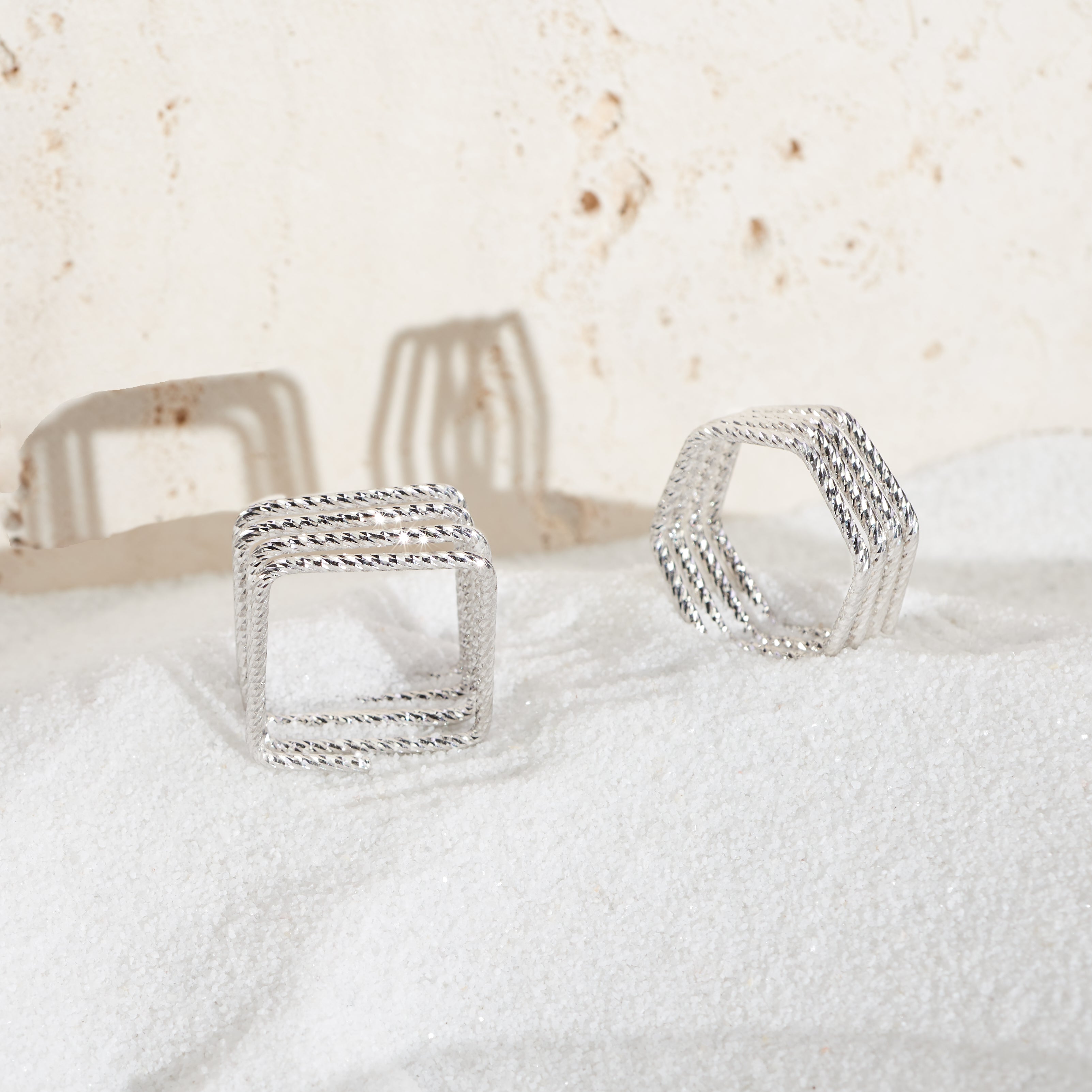 Textural Geometric Stacked Ring