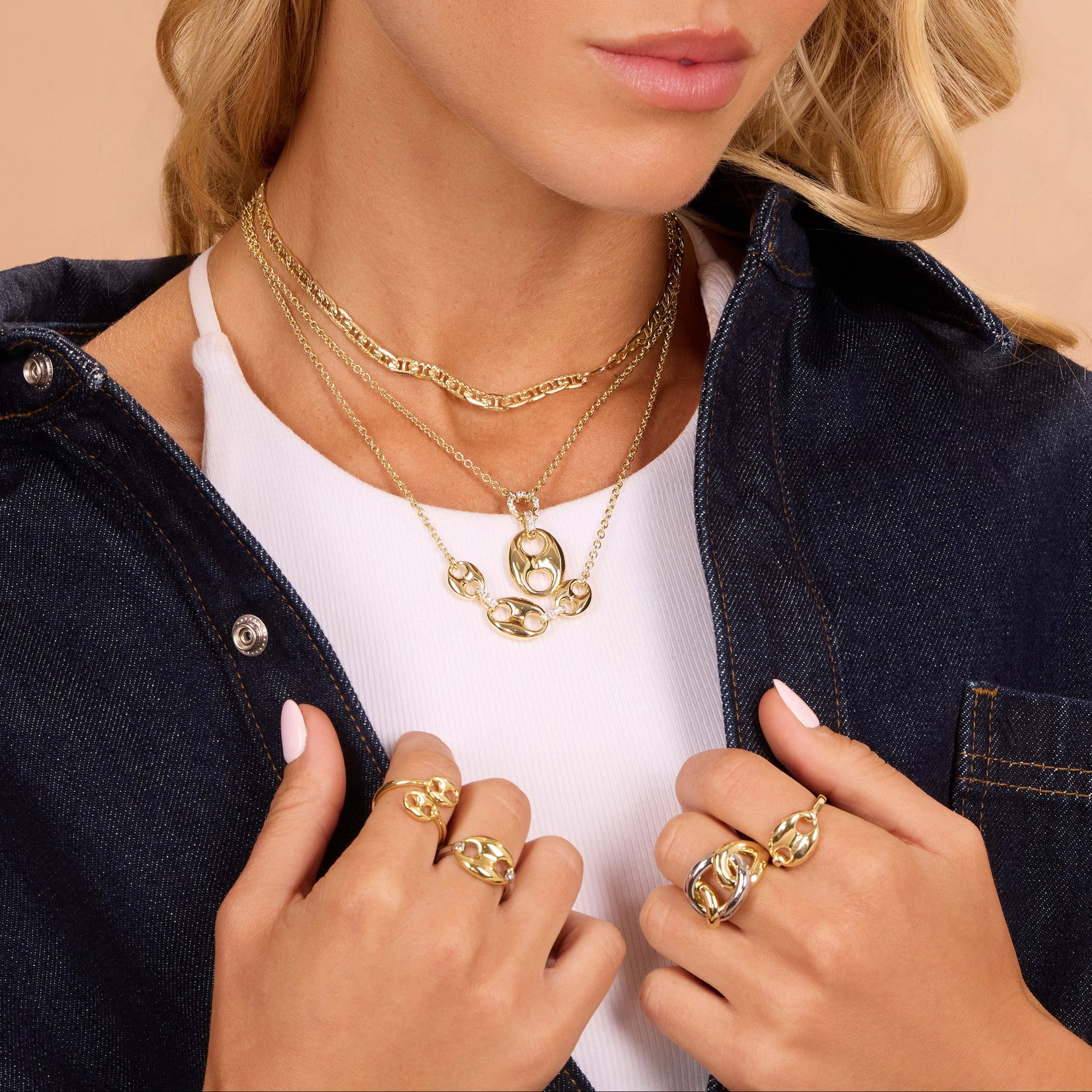 Golden Puffy Mariner Pavé Necklace