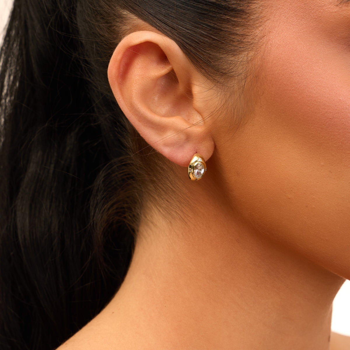 Azura Classic Oval Bezel Huggie Earrings