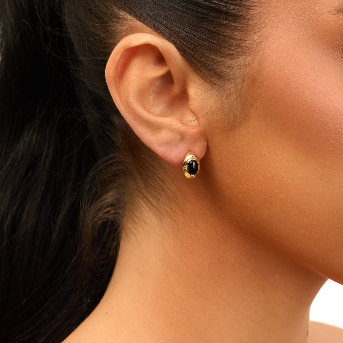 Azura Onyx Oval Bezel Huggie Earrings