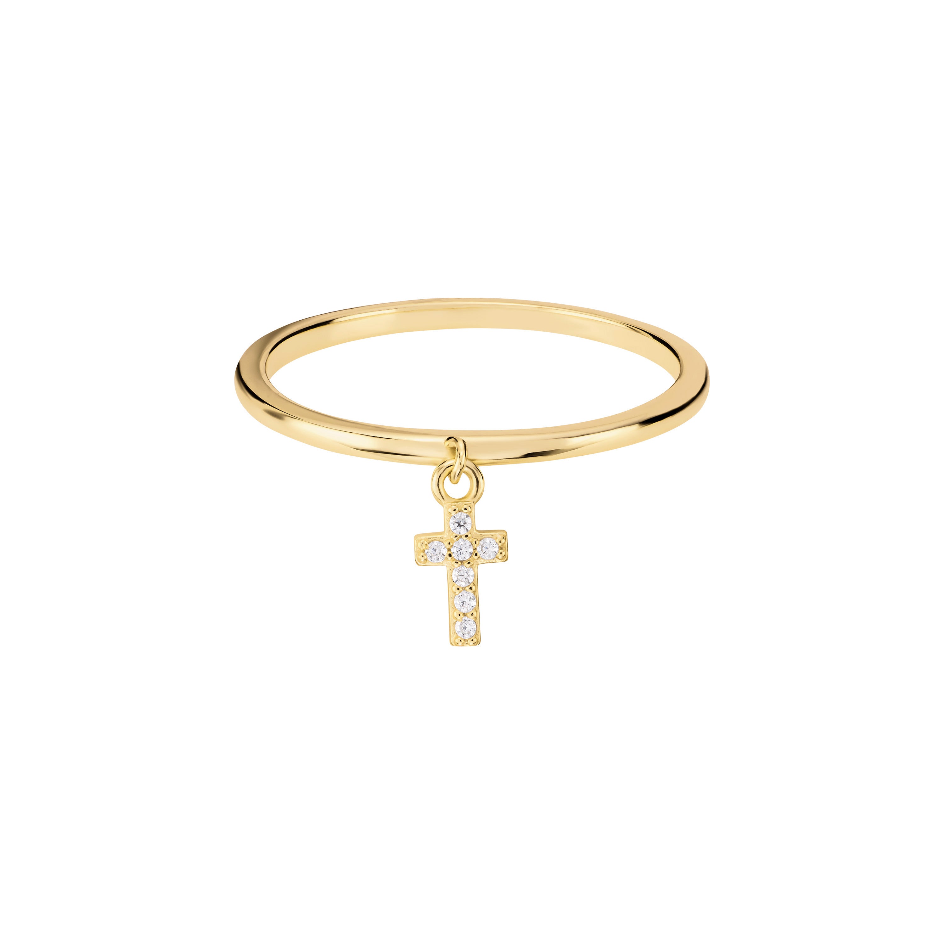 The Pavé Cross Drop Charm Ring