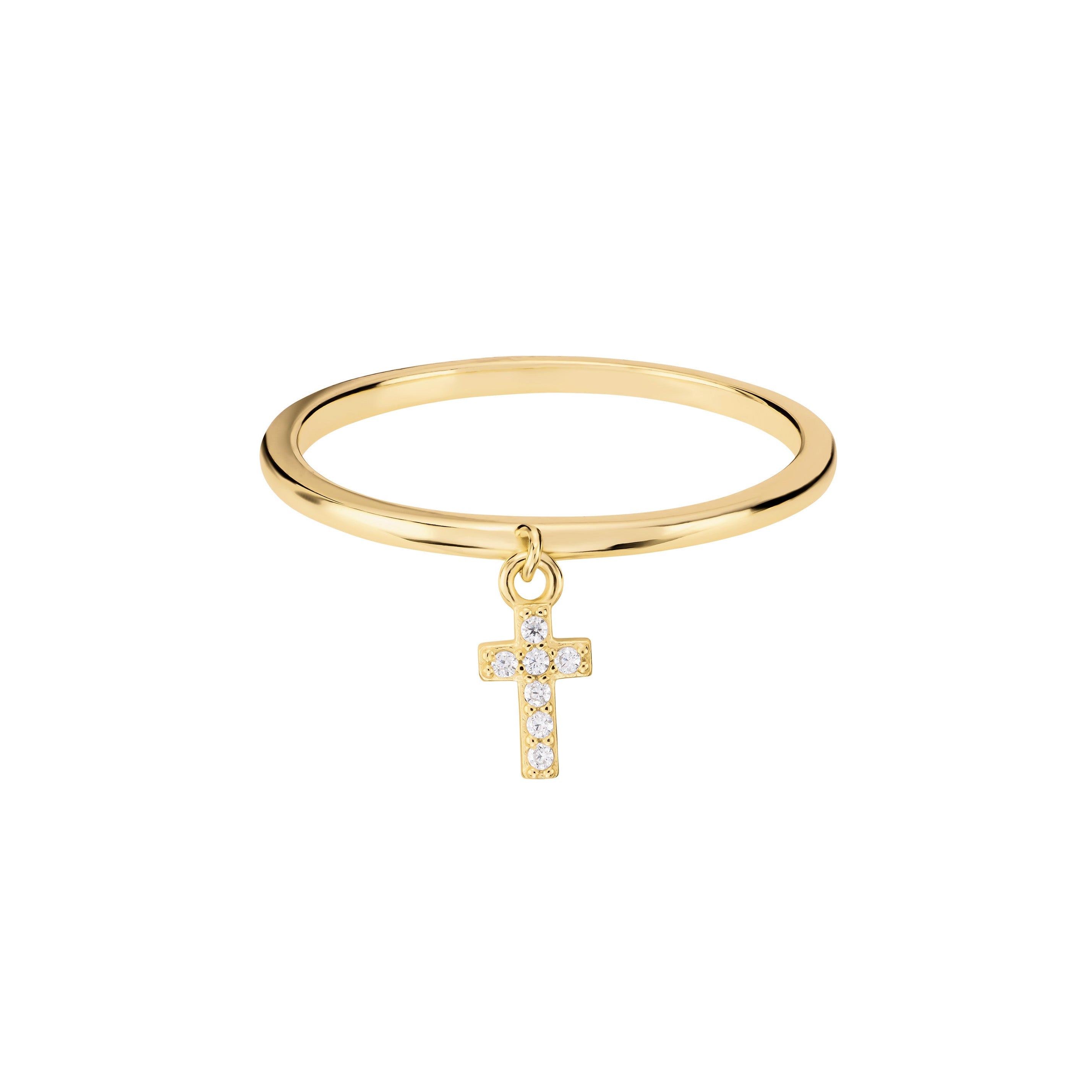 The Pavé Cross Drop Charm Ring