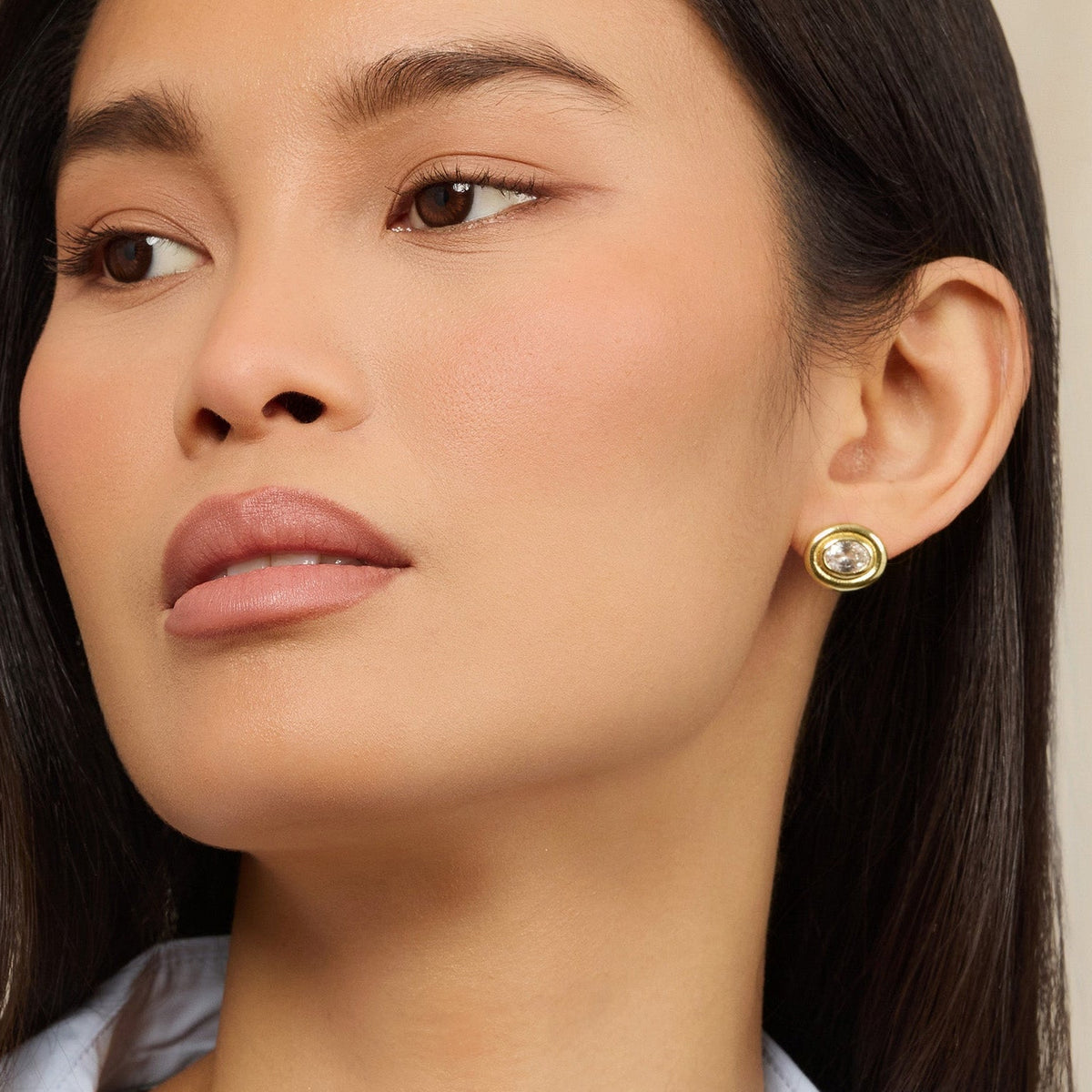 Gilded Halo Bezel Stud Earrings