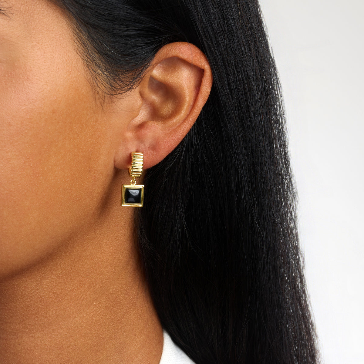 Noire Square Onyx Huggie Earrings
