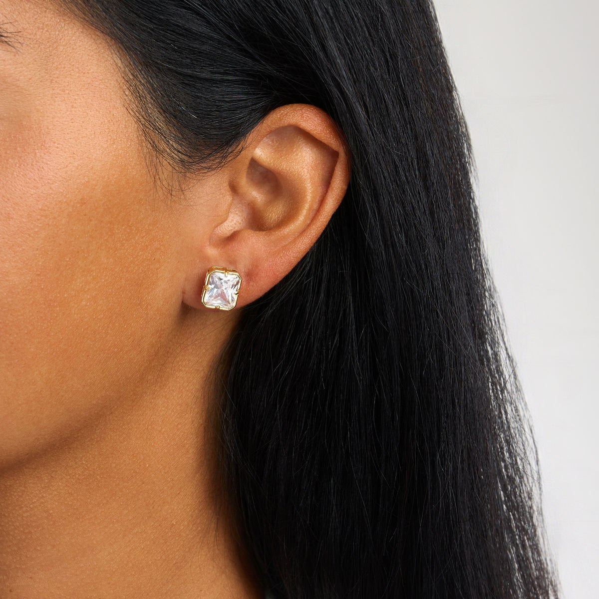 Alessia Emerald Cut Bezel Stud Earrings