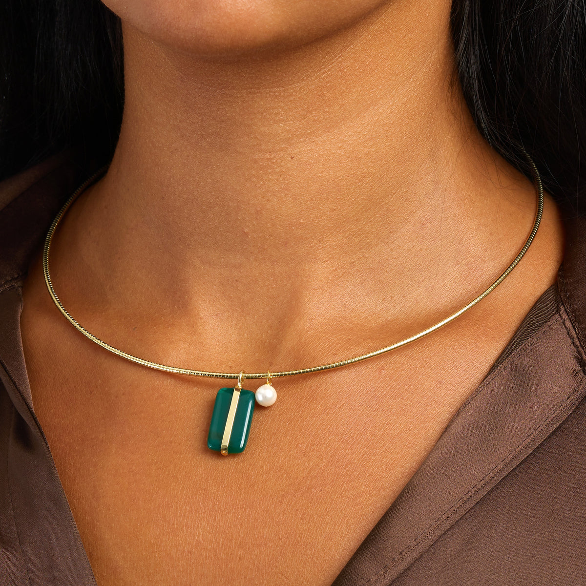 Virelle Green Quartz Bar Collar Necklace