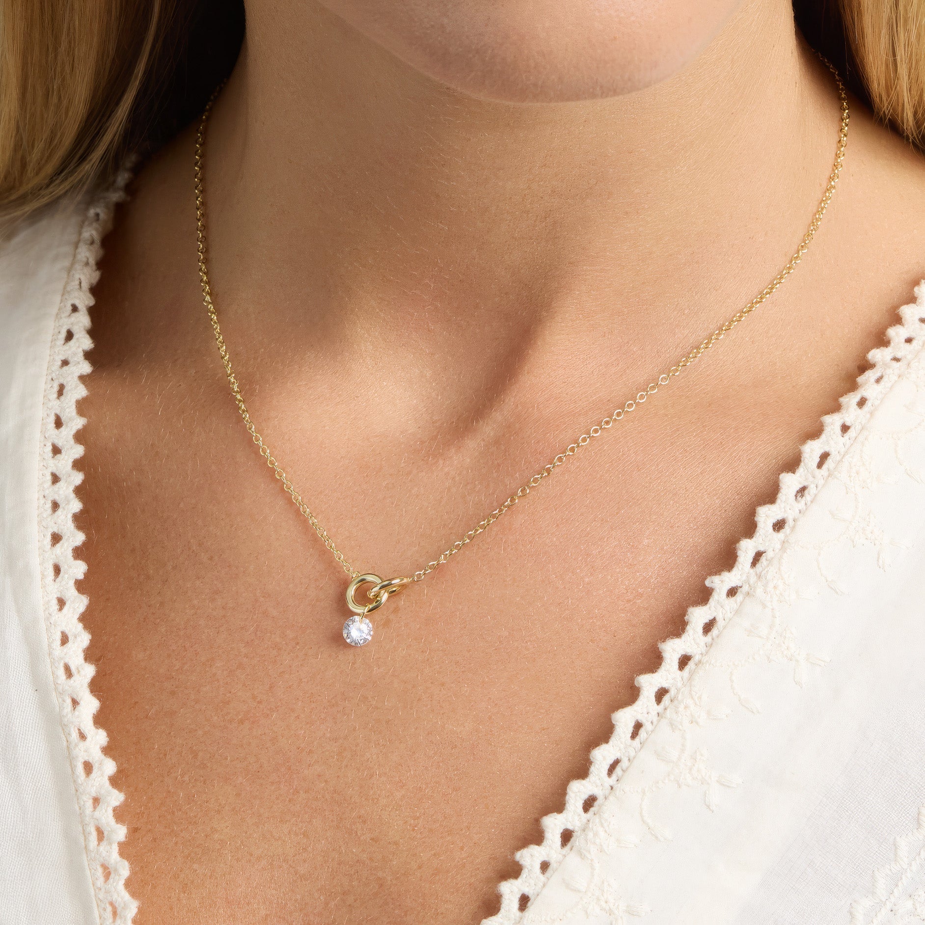 Golden Bond Interlock Drop Necklace
