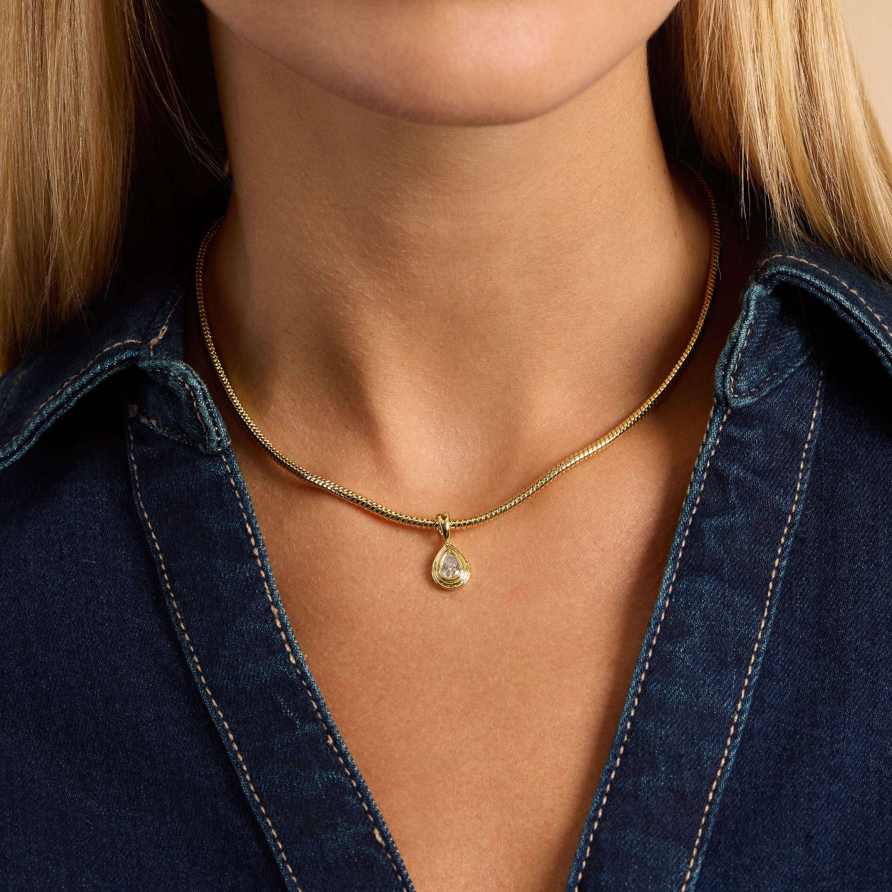 Golden Pear Bezel Charm Necklace