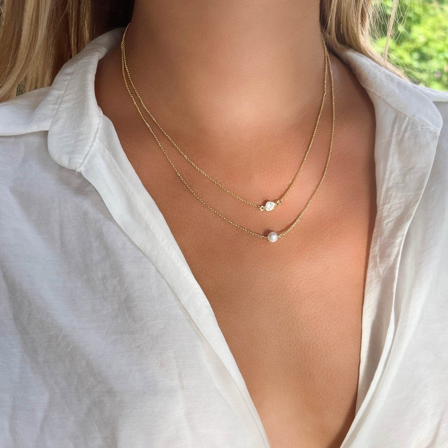 Mariah Crystal and Pearl Layered Necklace