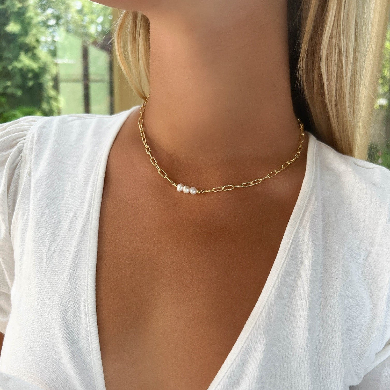 Rosabella Pearl Link Necklace