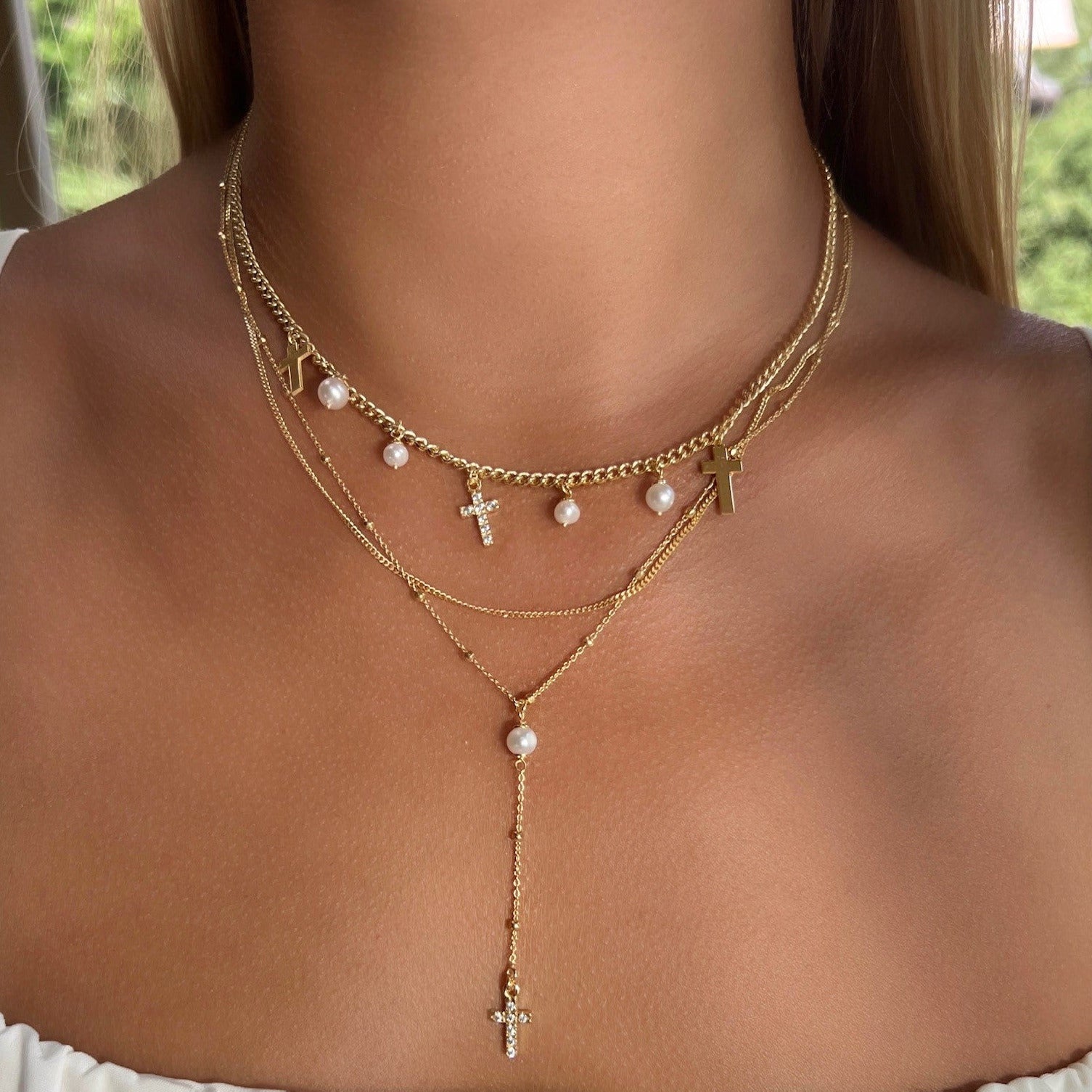 Benita Pearl Cross Necklace