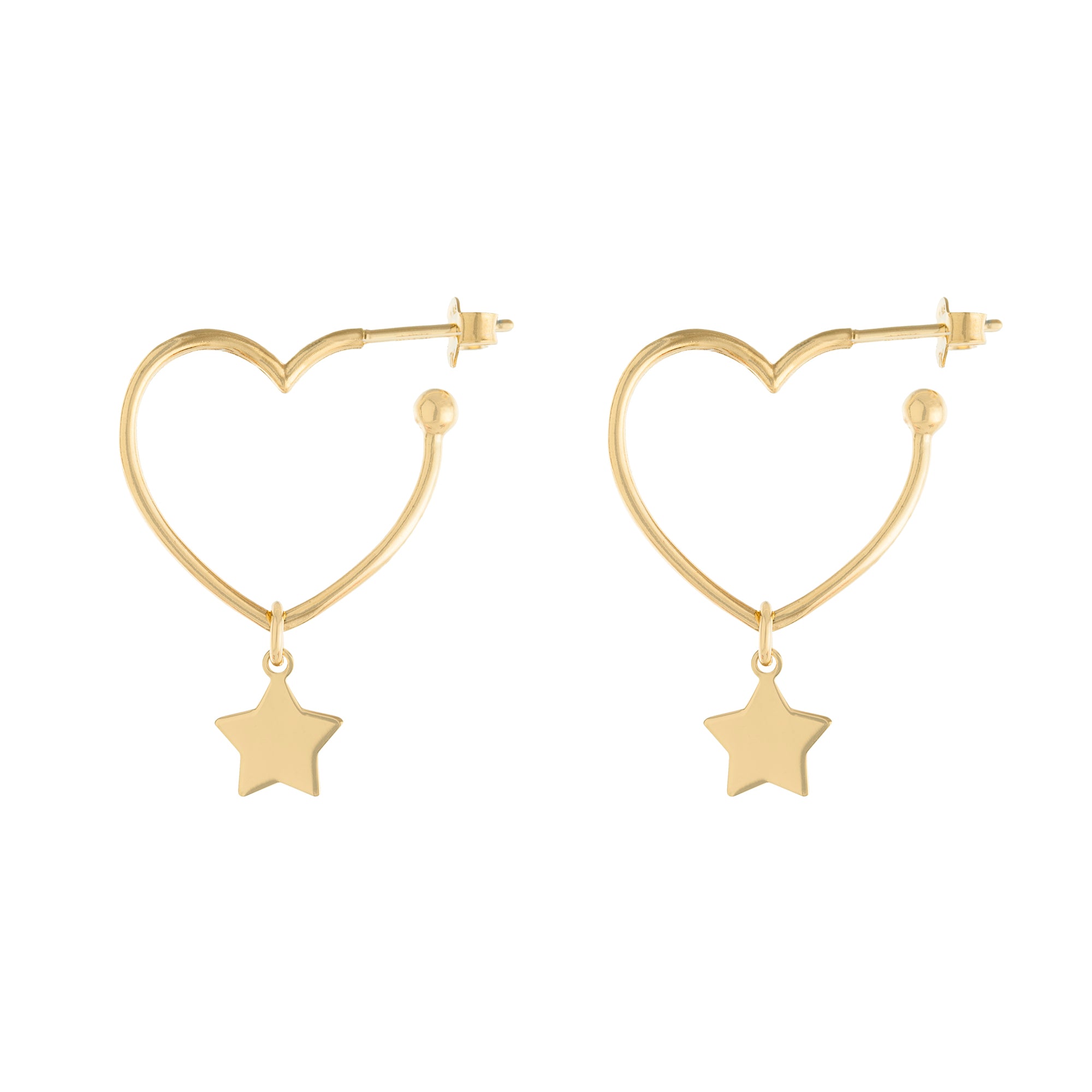 Star Charm Heart Hoops