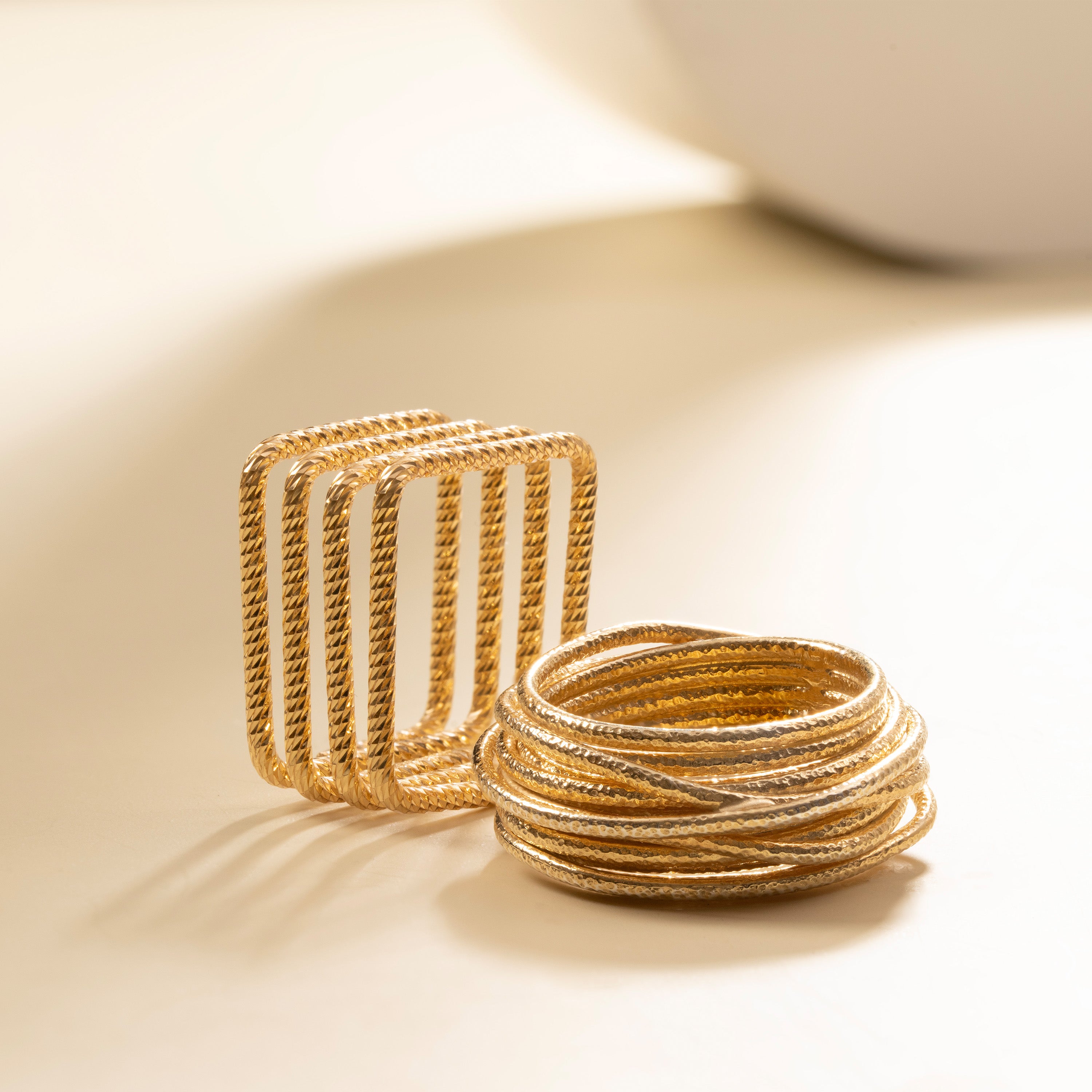 Gold Textural Square Stacked Ring