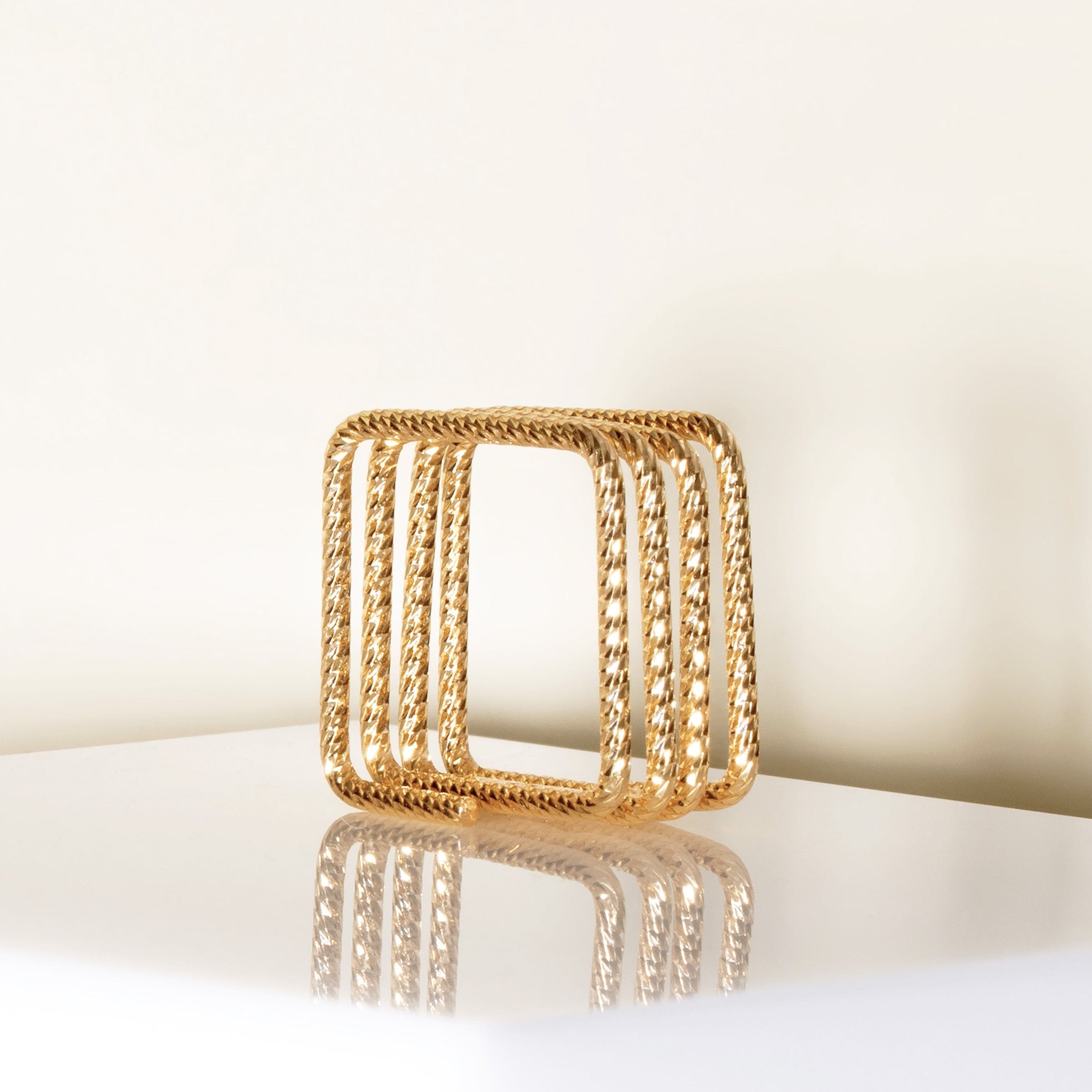 Gold Textural Square Stacked Ring
