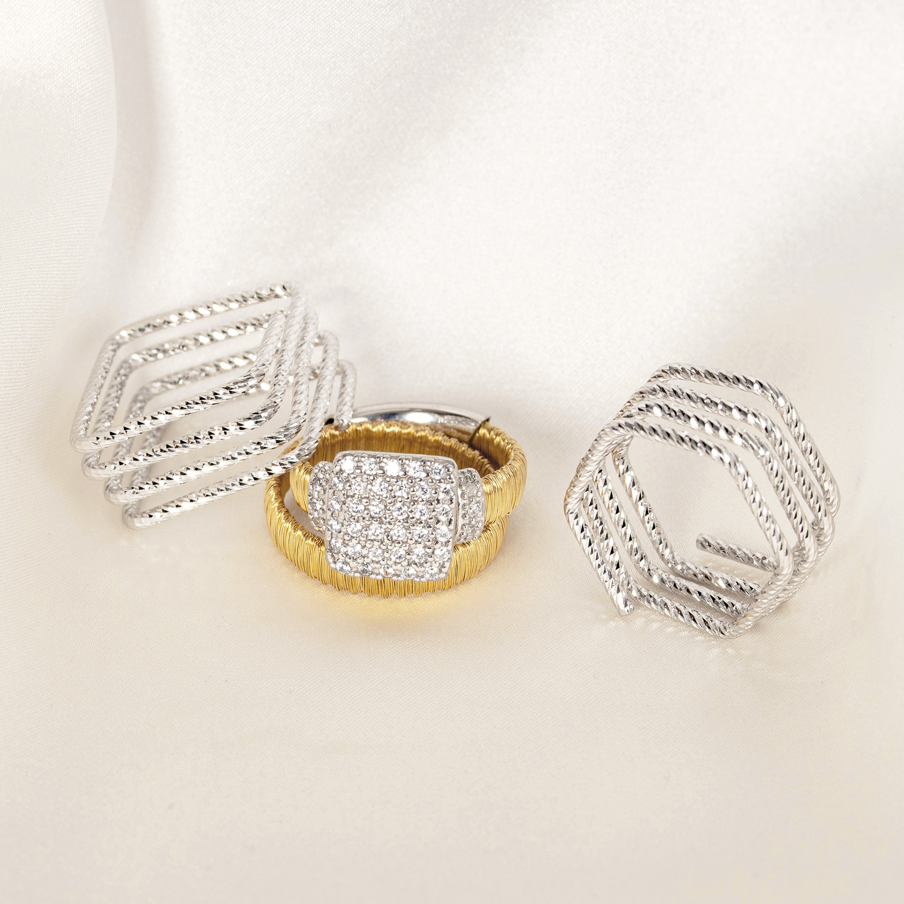 Gold Textural Square Stacked Ring