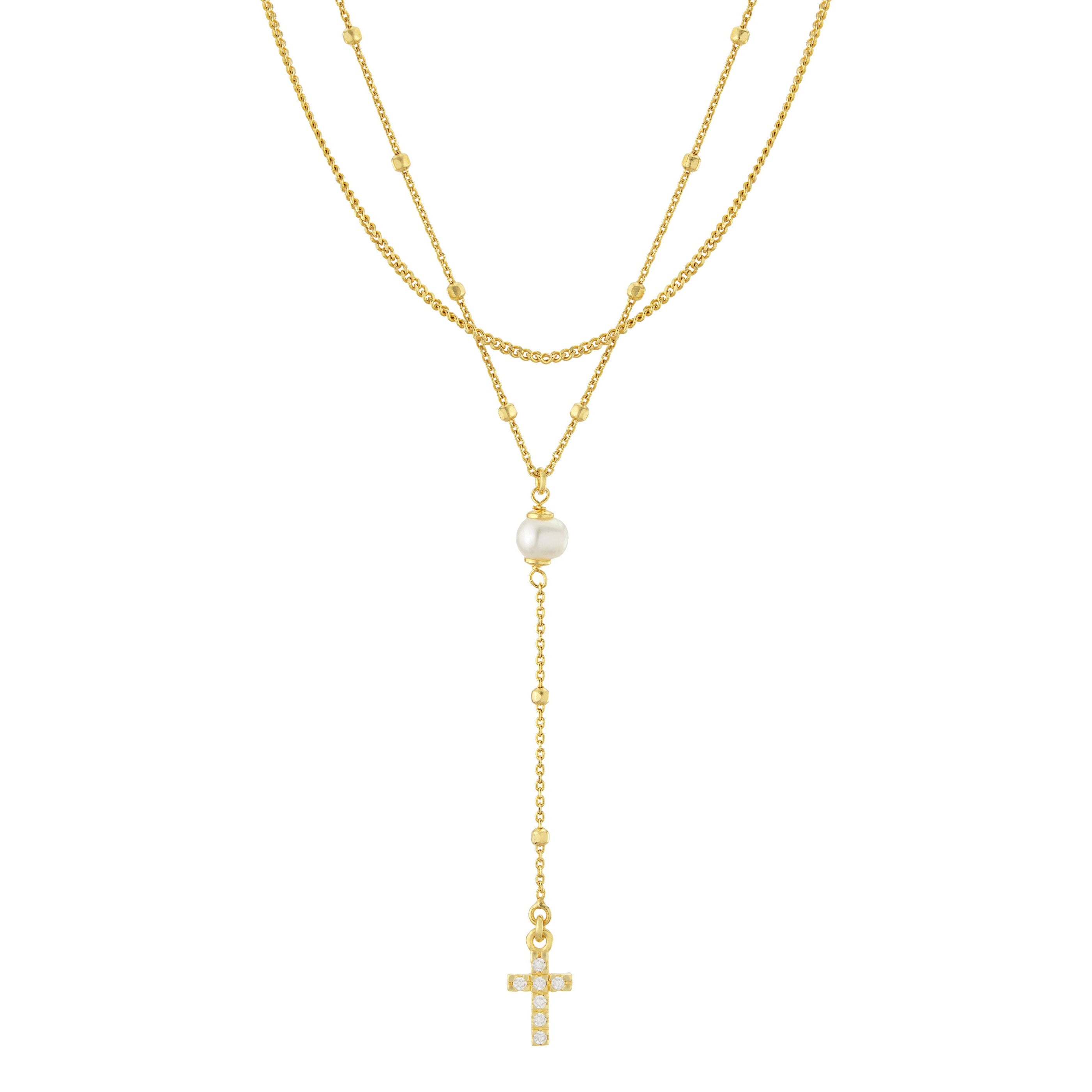 Benita Pearl Cross Layered Y Necklace