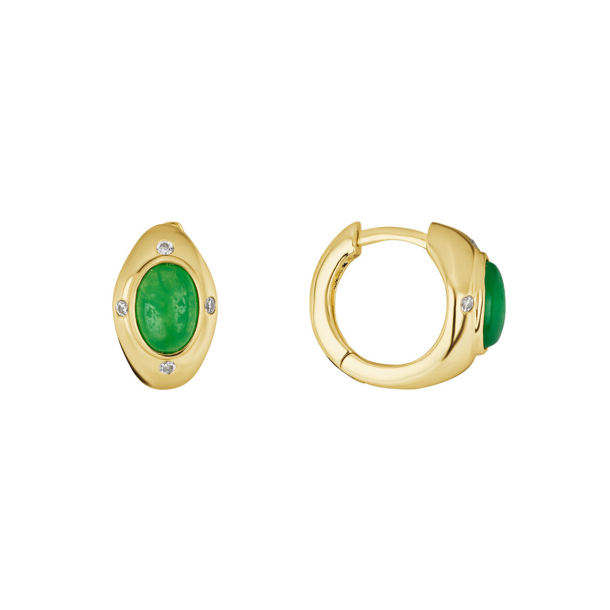 Azura Green Agate Oval Bezel Huggie Earrings