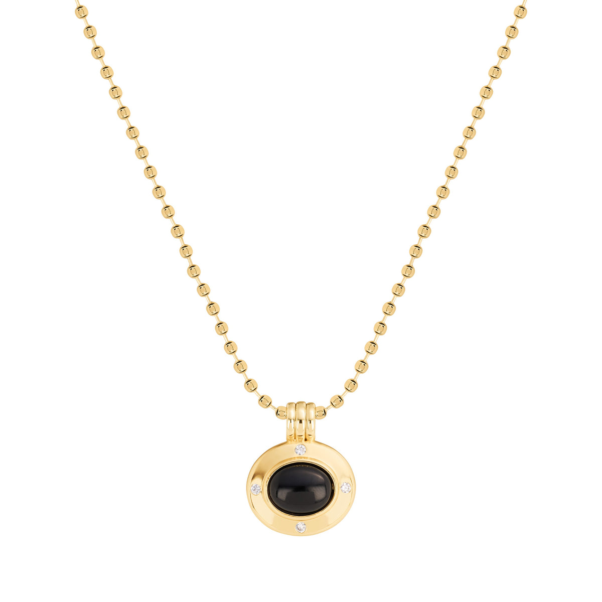 Gilded Halo Onyx Bezel Pendant Necklace