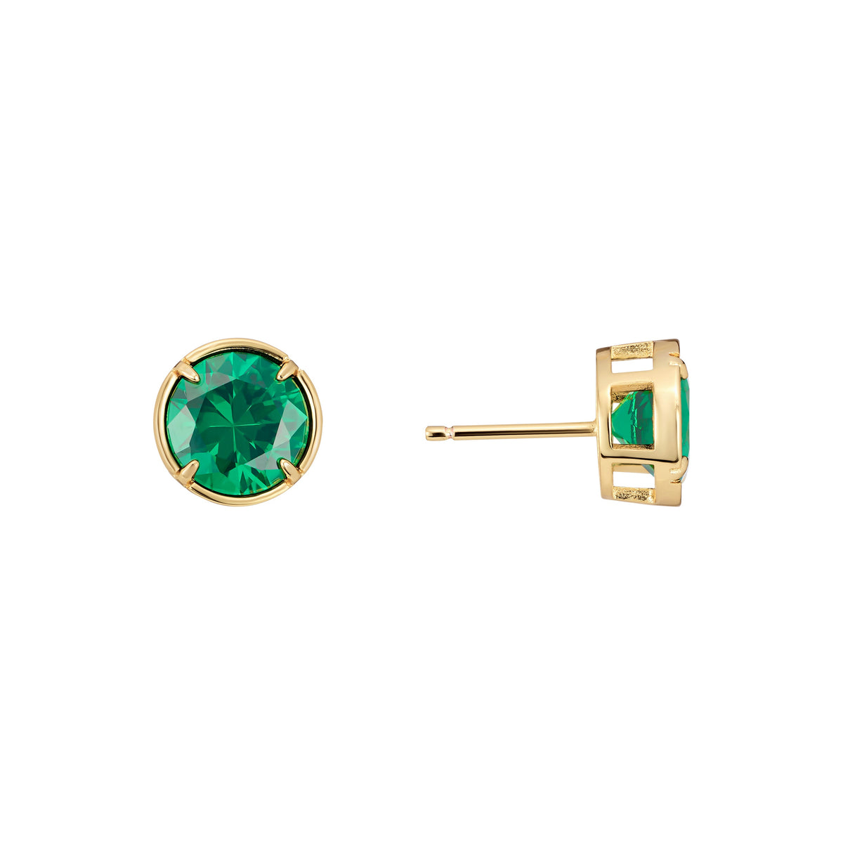 Alessia Round Emerald Bezel Stud Earrings