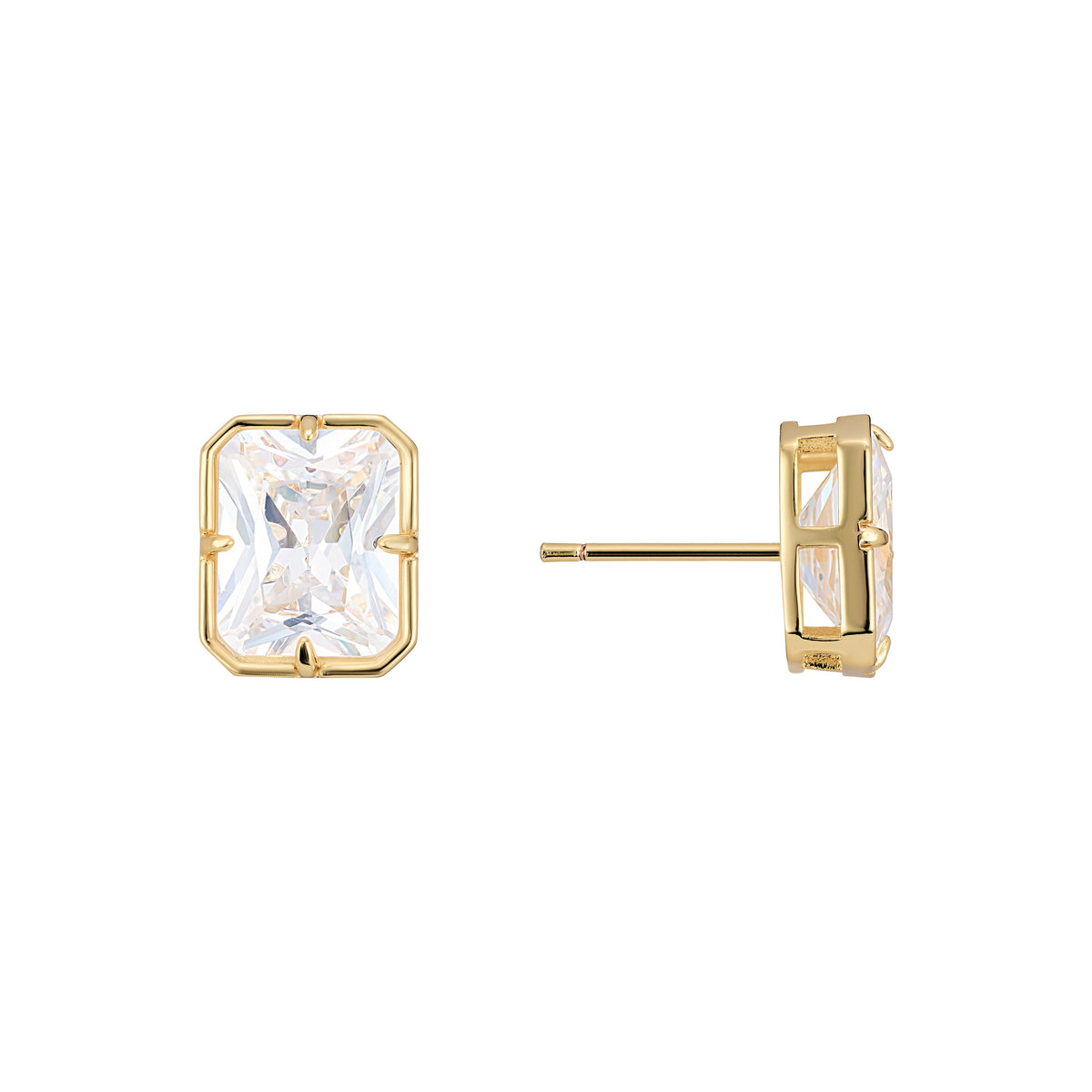 Alessia Emerald Cut Bezel Stud Earrings