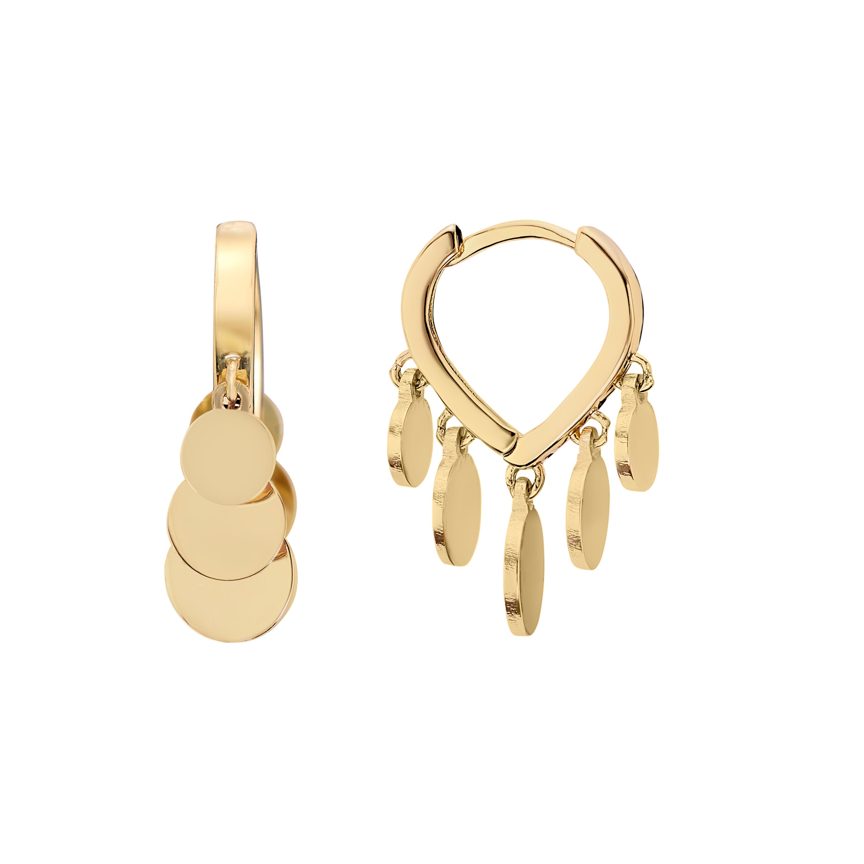 Gold Disc Drop Earrings