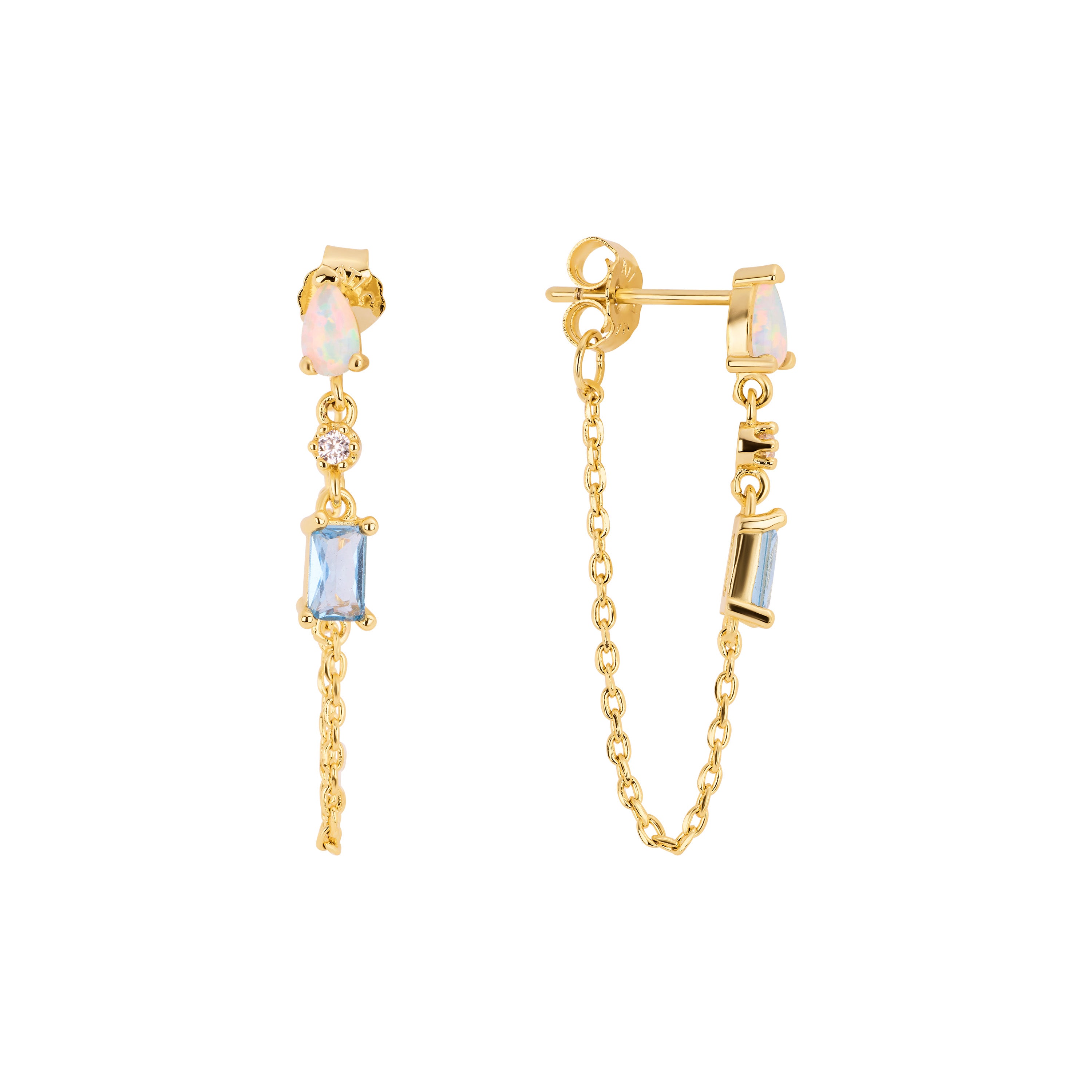 Opal and Baguette Chain Earrings
